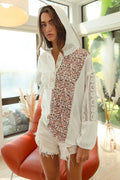 BiBi Slub Jersey with Lace Combo Buttoned Hoodie Top