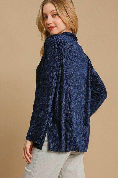 Umgee Side Slit Texture Button Up Shirt for Women