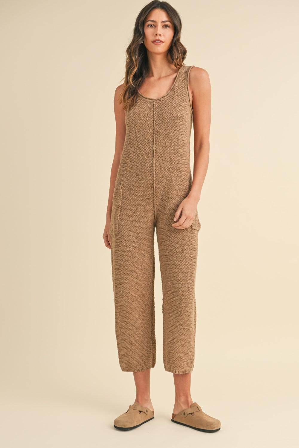 MABLE Sleeveless Knit Crop Jumpsuit With Pockets For Women