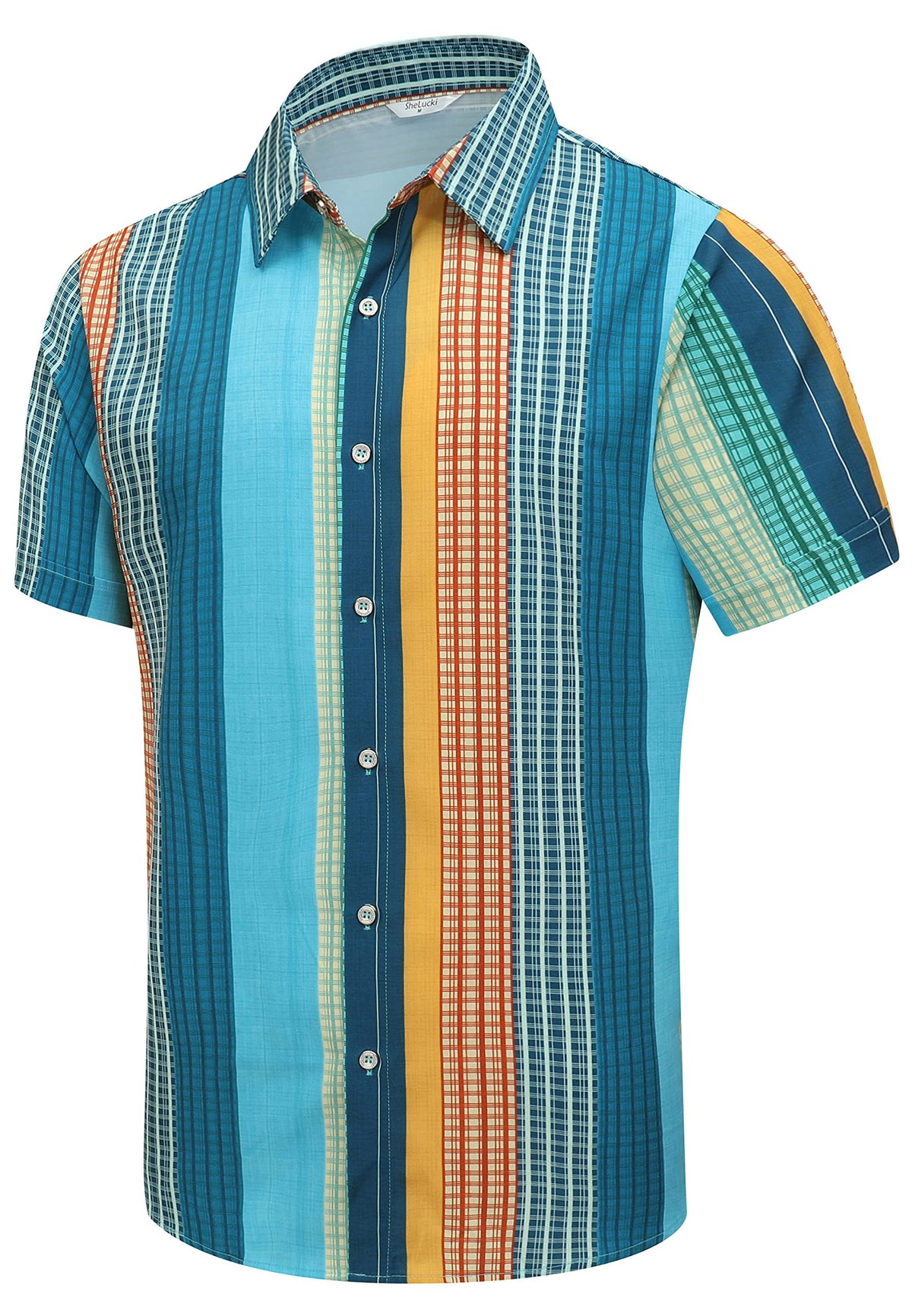 SheLucki Hawaiian Shirt for Men, Unisex Summer Beach Casual Short Sleeve Button Down Shirts, Printed Palmshadow Clothing
