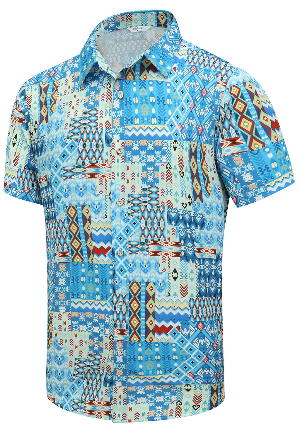 SheLucki Hawaiian Shirt for Men, Unisex Summer Beach Casual Short Sleeve Button Down Shirts, Printed Palmshadow Clothing
