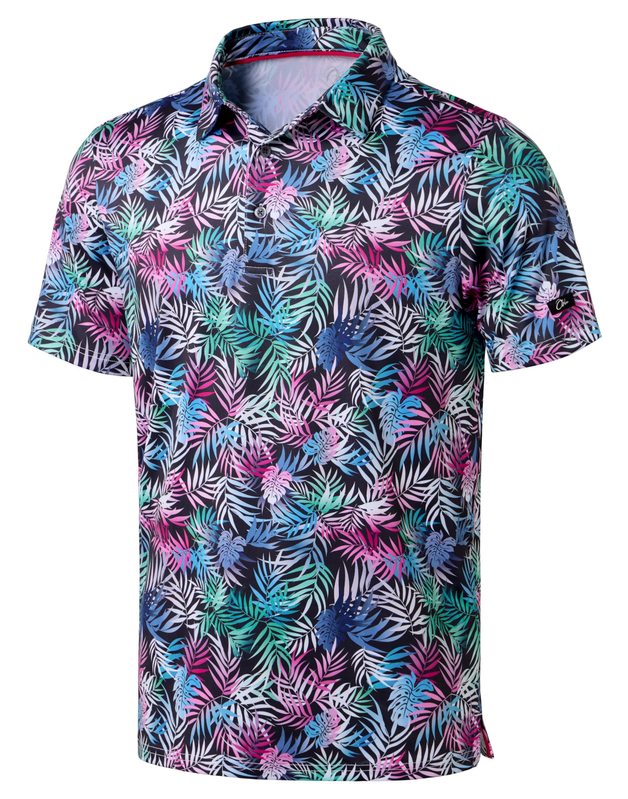 Obla Men's Golf Polo Shirts Print Short Sleeve Dry Fit Collared Shirt | Moisture Wicking, Performance, Lightweight, Casual, Polo Shirts for Men