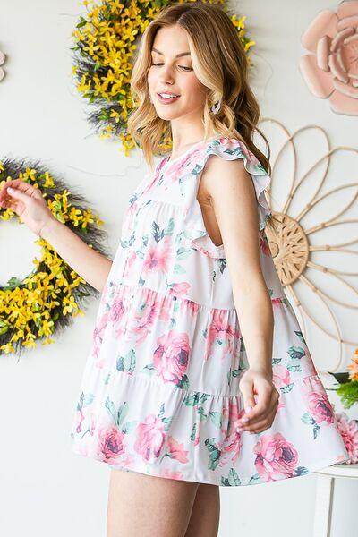 Heimish Full Size Butterfly Short Sleeve Floral Tiered Top