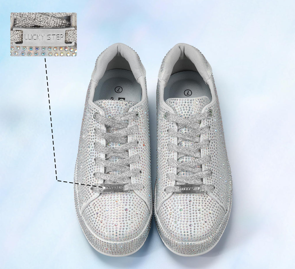 LUCKY STEP Women's Platform Rhinestone Sneakers | Sparkly Fashion Glitter Material|Sparkle Bling Bedazzled|Wedding Bridal Shiny Shoes