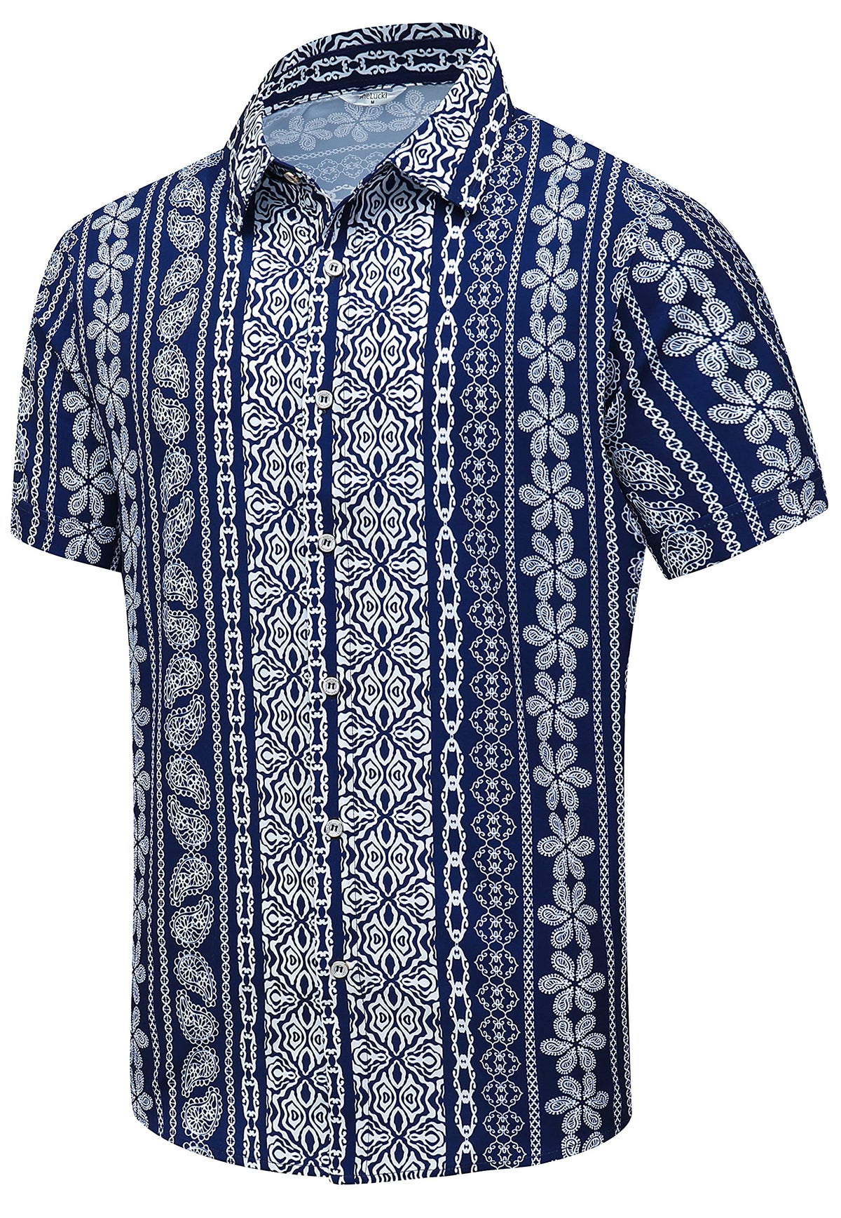 SheLucki Hawaiian Shirt for Men, Unisex Summer Beach Casual Short Sleeve Button Down Shirts, Printed Palmshadow Clothing