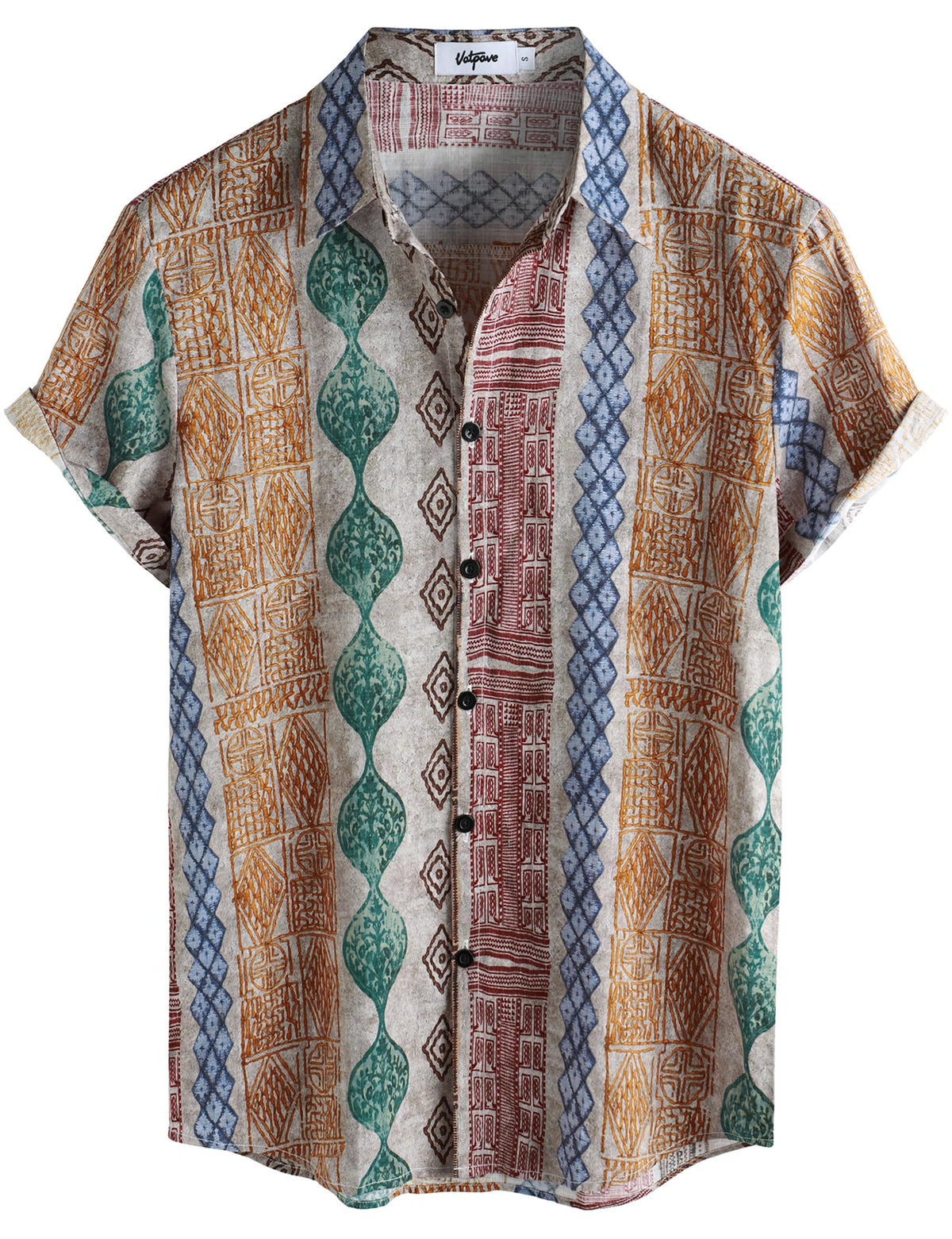 VATPAVE Mens Casual Hawaiian Shirt Short Sleeve Button Down Beach Shirts | Travel, Floral, Print, Vintage, Boho, Hippie, Lightweight, Breathable, Summer, Tropical, Vacation, Festival, Rave, Resort