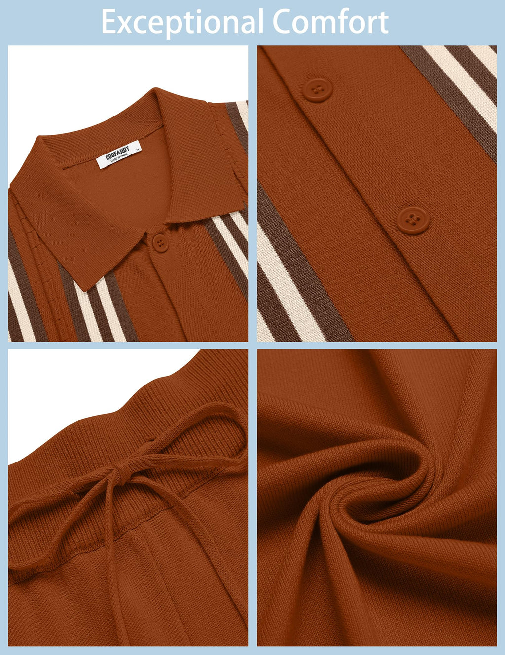 COOFANDY Men's 2 Piece Outfits Summer Short Sets Vintage Knit Button Down Shirt Short Sleeve Polo Casual Beach Suits
