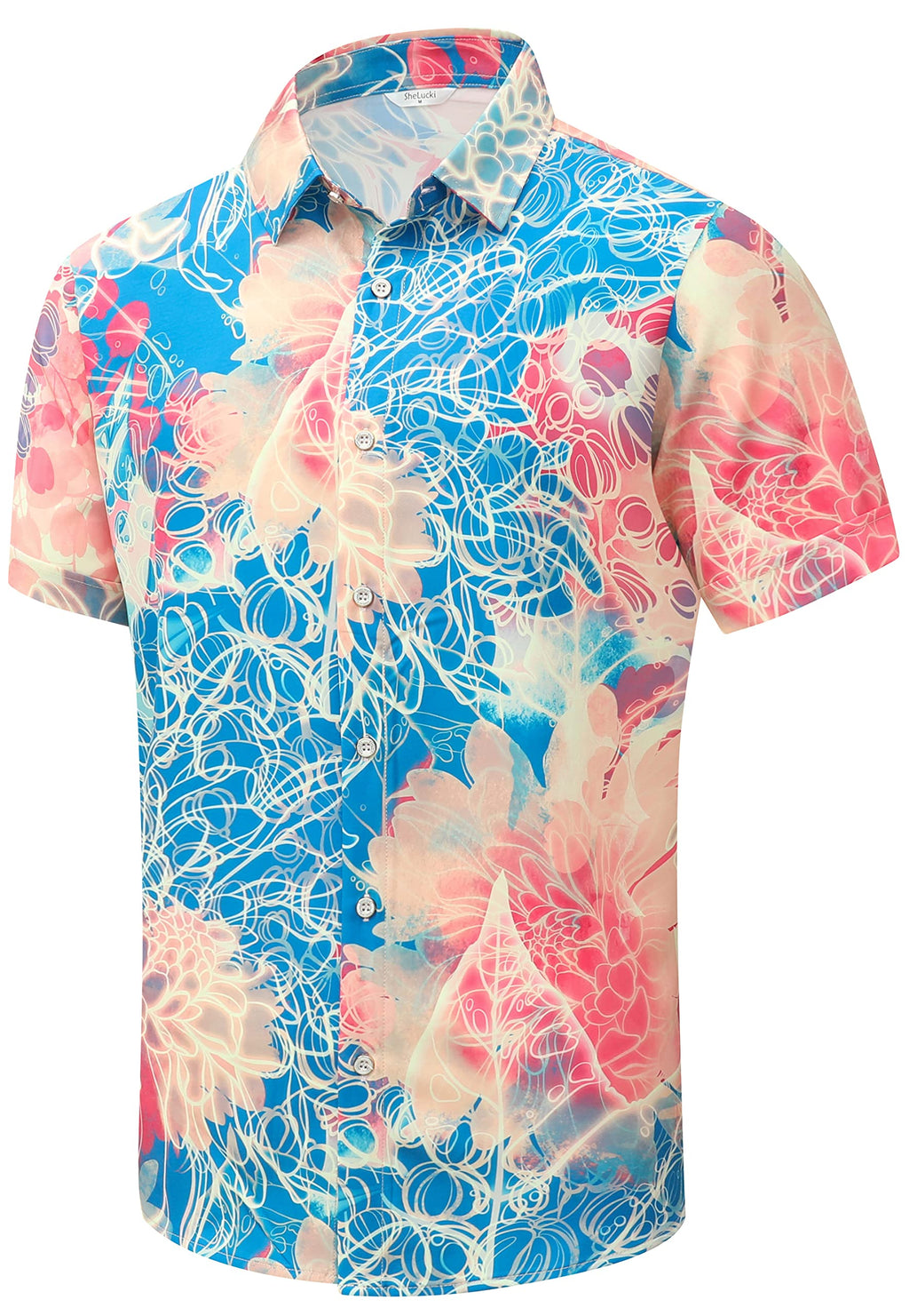 SheLucki Hawaiian Shirt for Men, Unisex Summer Beach Casual Short Sleeve Button Down Shirts, Printed Palmshadow Clothing
