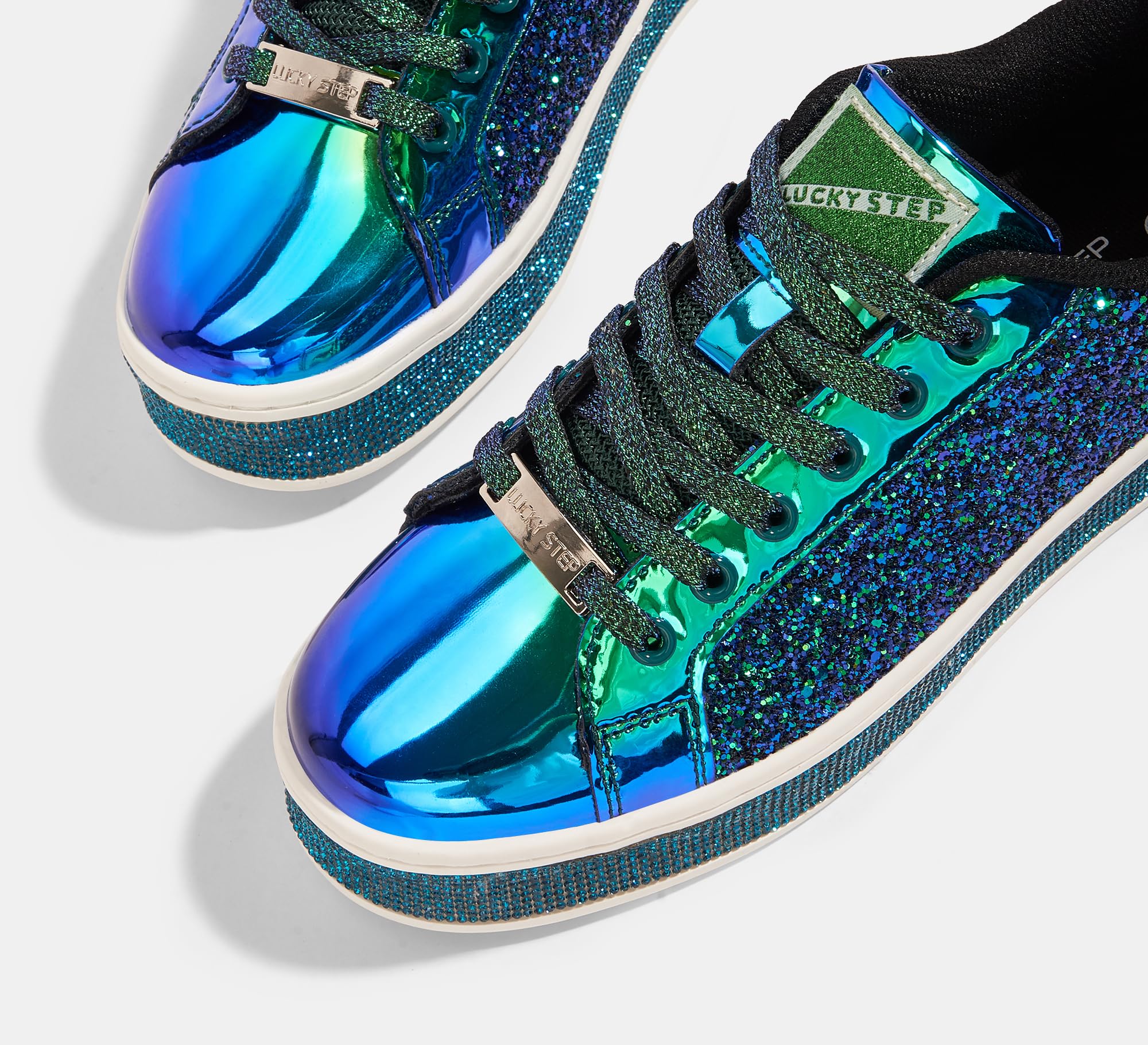 LUCKY STEP Women's Platform Sparkly Glitter Sneakers | Bling Shiny Dressy Bedazzled Wedding Bridal Fashion Walking Shoes