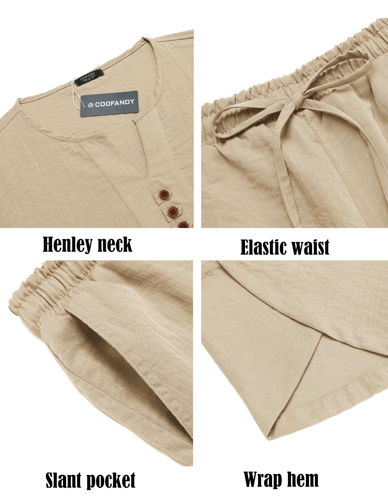 COOFANDY Men's 2 Pieces Linen Set Henley Shirt Short Sleeve and Harem Capri Pants Wide Leg Baggy Beach Yoga Trousers Outfits