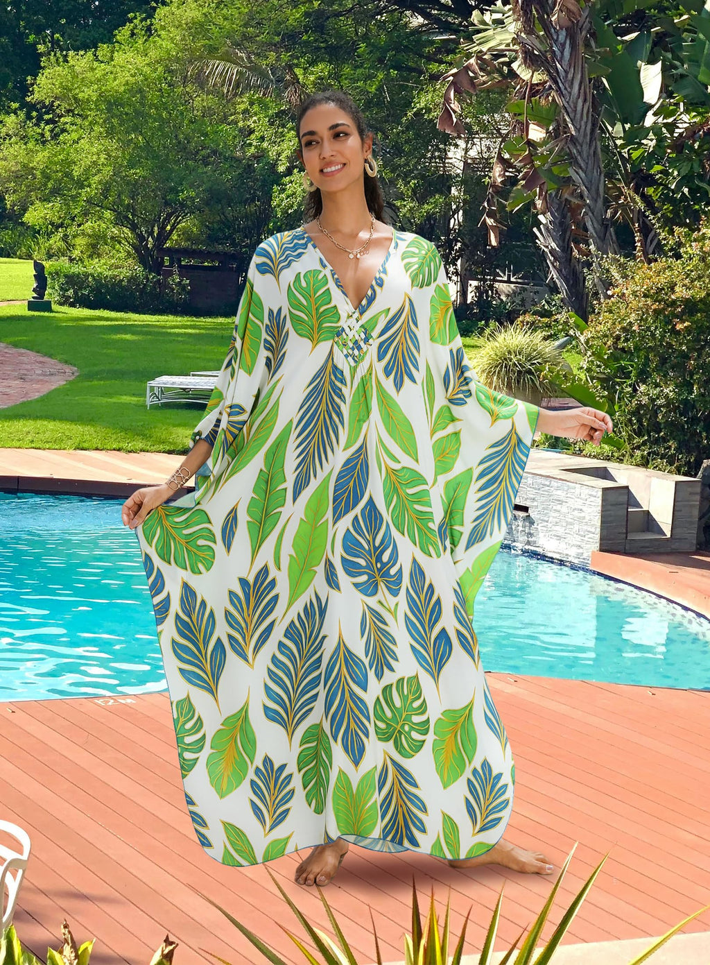 Yanziliu Kaftan Dress for Women,Plus Size Hawaiian Batwing Sleeve Beach Cover Up Summer Swimsuit Dresses