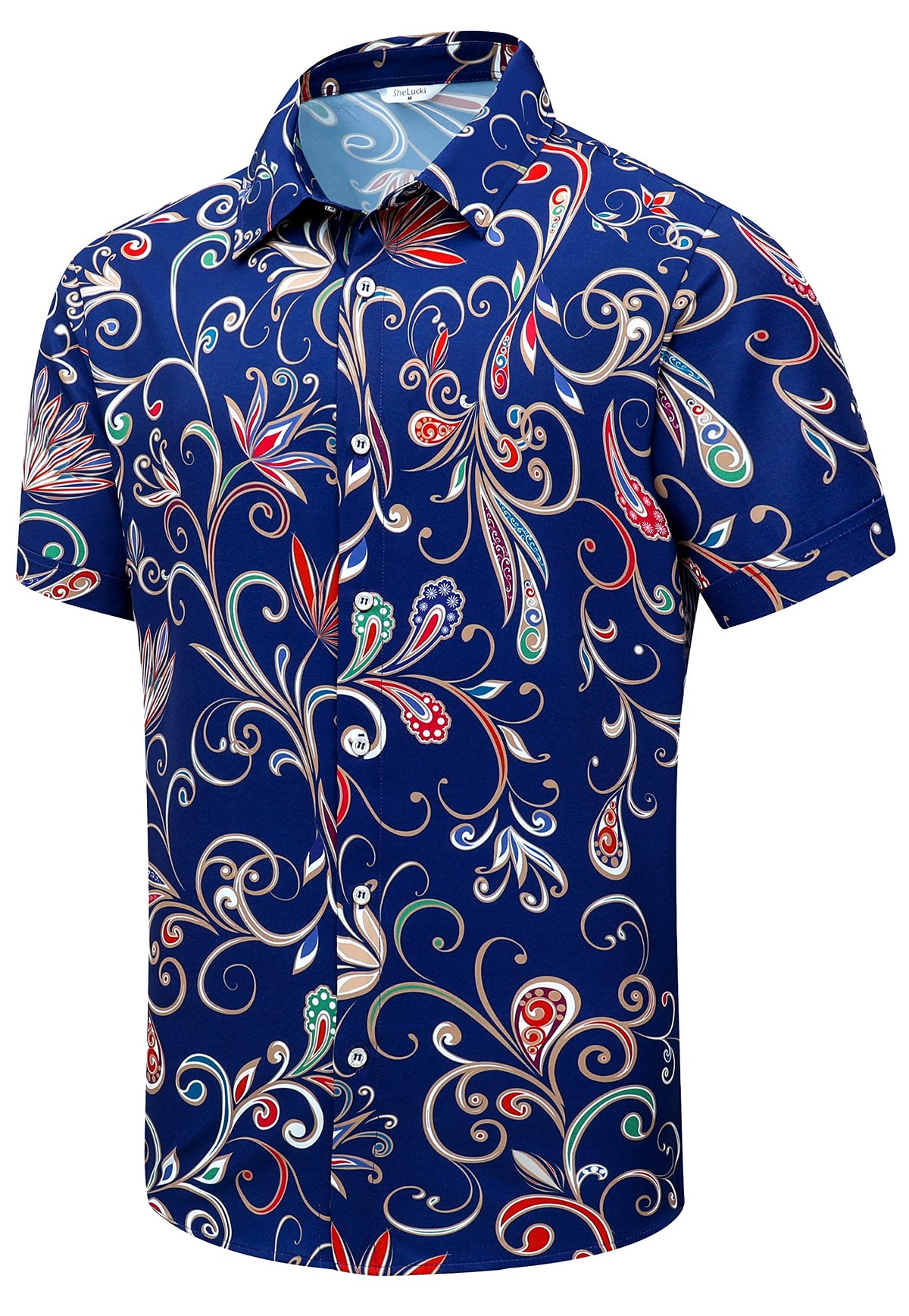 SheLucki Hawaiian Shirt for Men, Unisex Summer Beach Casual Short Sleeve Button Down Shirts, Printed Palmshadow Clothing