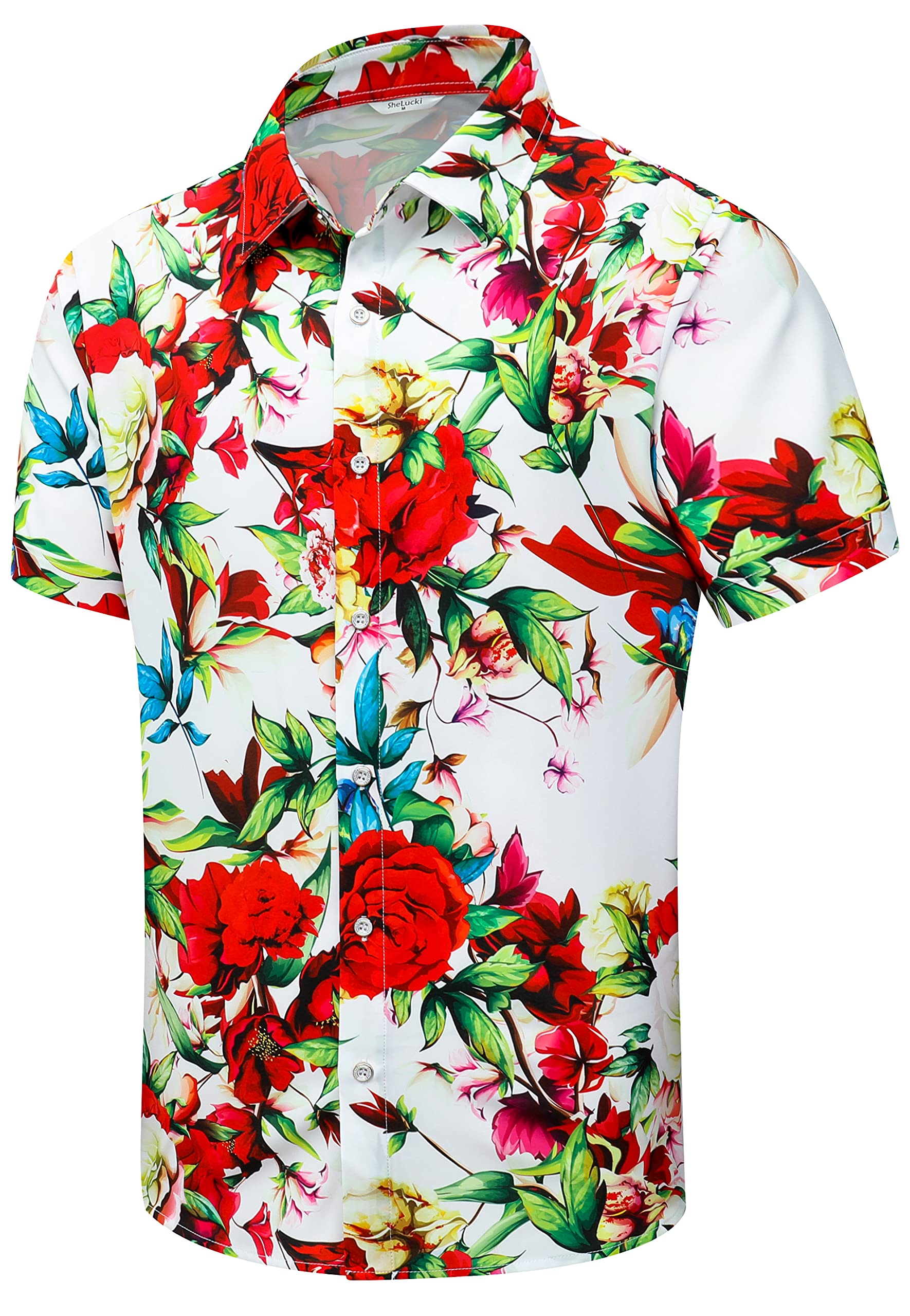SheLucki Hawaiian Shirt for Men, Unisex Summer Beach Casual Short Sleeve Button Down Shirts, Printed Palmshadow Clothing