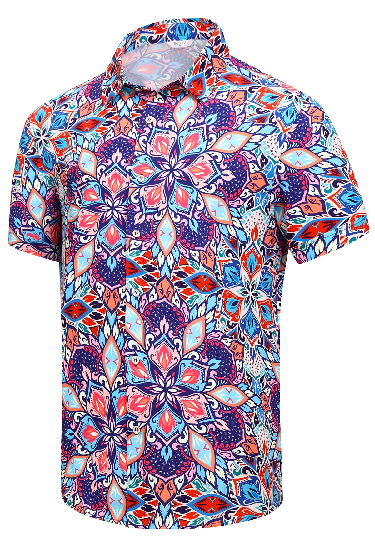SheLucki Hawaiian Shirt for Men, Unisex Summer Beach Casual Short Sleeve Button Down Shirts, Printed Palmshadow Clothing