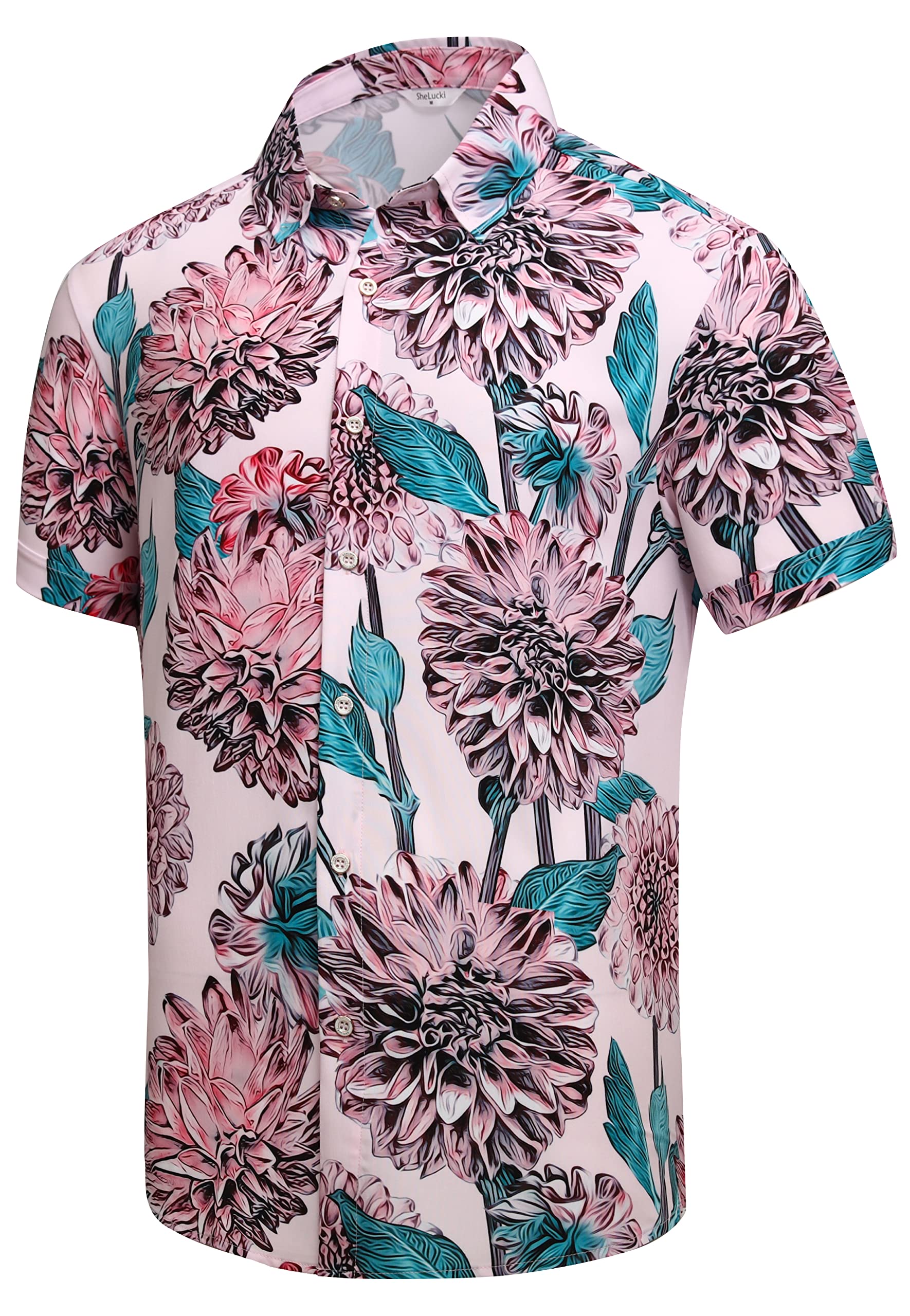 SheLucki Hawaiian Shirt for Men, Unisex Summer Beach Casual Short Sleeve Button Down Shirts, Printed Palmshadow Clothing