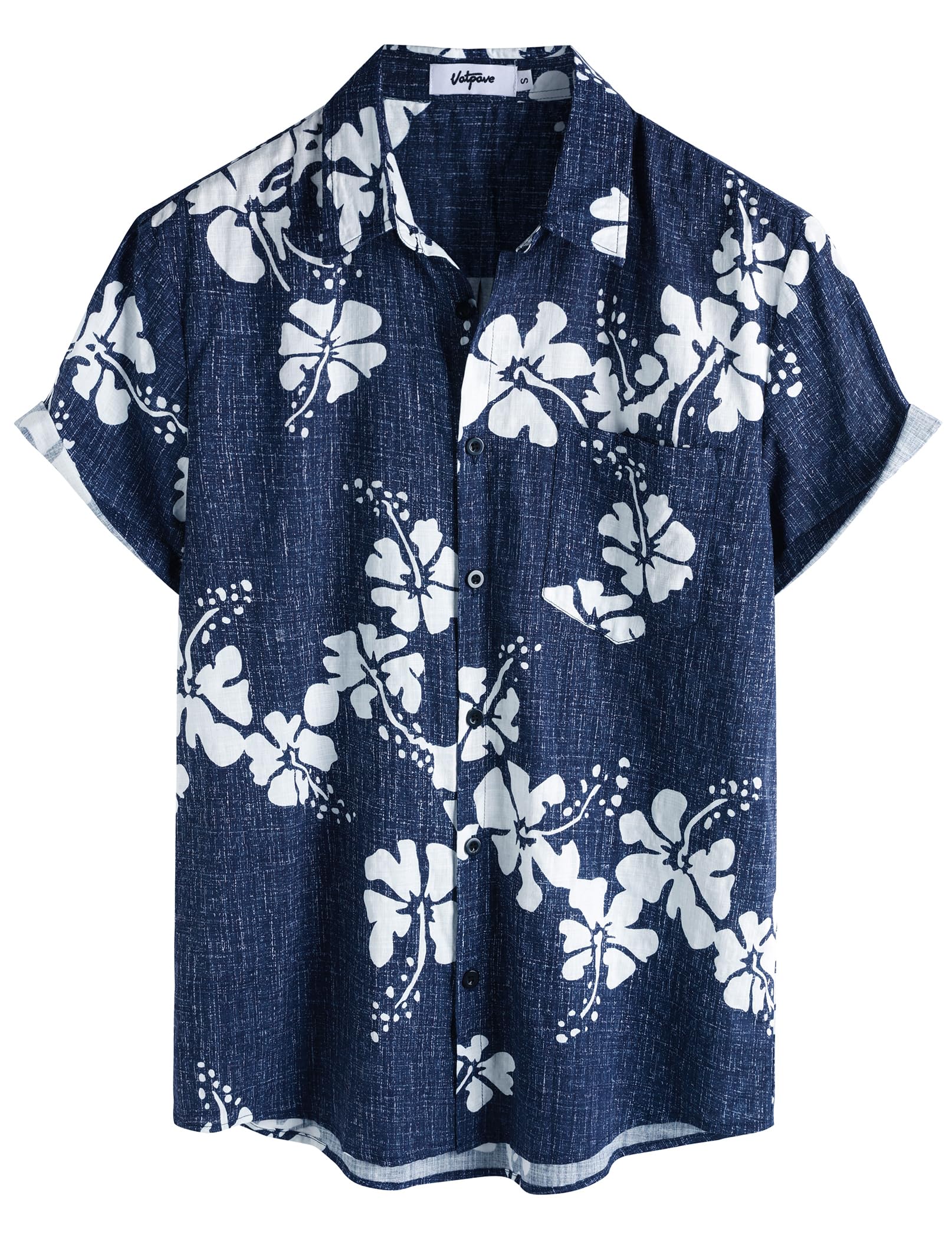 VATPAVE Mens Hawaiian Shirts Casual Summer Short Sleeve Button Down Shirts | Beach, Floral, Front Pocket, Cotton, Tropical, Vacation, Vintage, Printed, Cruise, Collared, Aloha, Party, Reverse Fabric