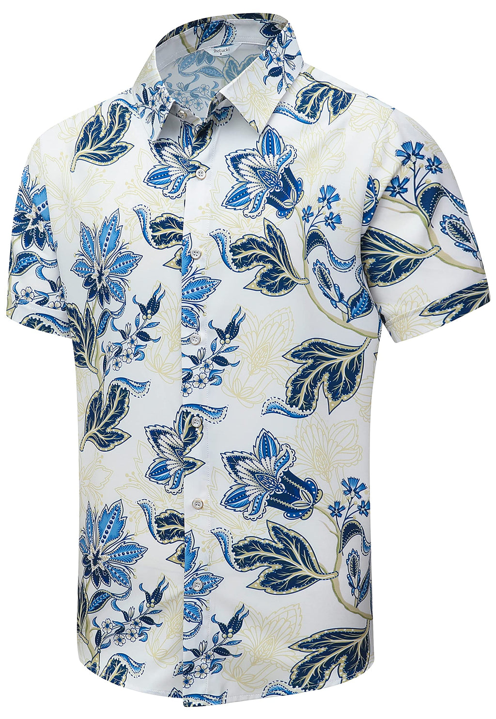 SheLucki Hawaiian Shirt for Men, Unisex Summer Beach Casual Short Sleeve Button Down Shirts, Printed Palmshadow Clothing