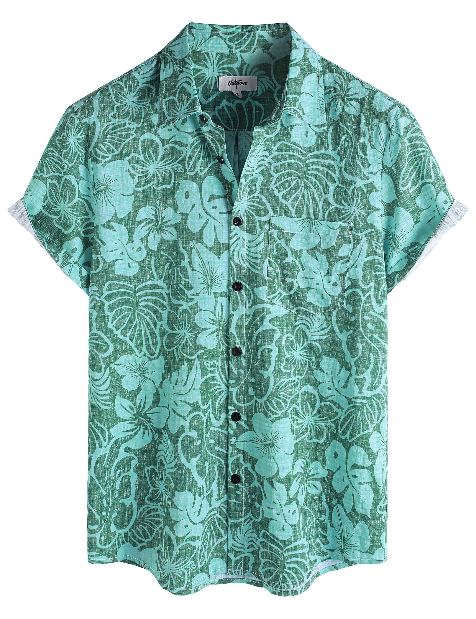VATPAVE Mens Hawaiian Shirts Casual Summer Short Sleeve Button Down Shirts | Beach, Floral, Front Pocket, Cotton, Tropical, Vacation, Vintage, Printed, Cruise, Collared, Aloha, Party, Reverse Fabric