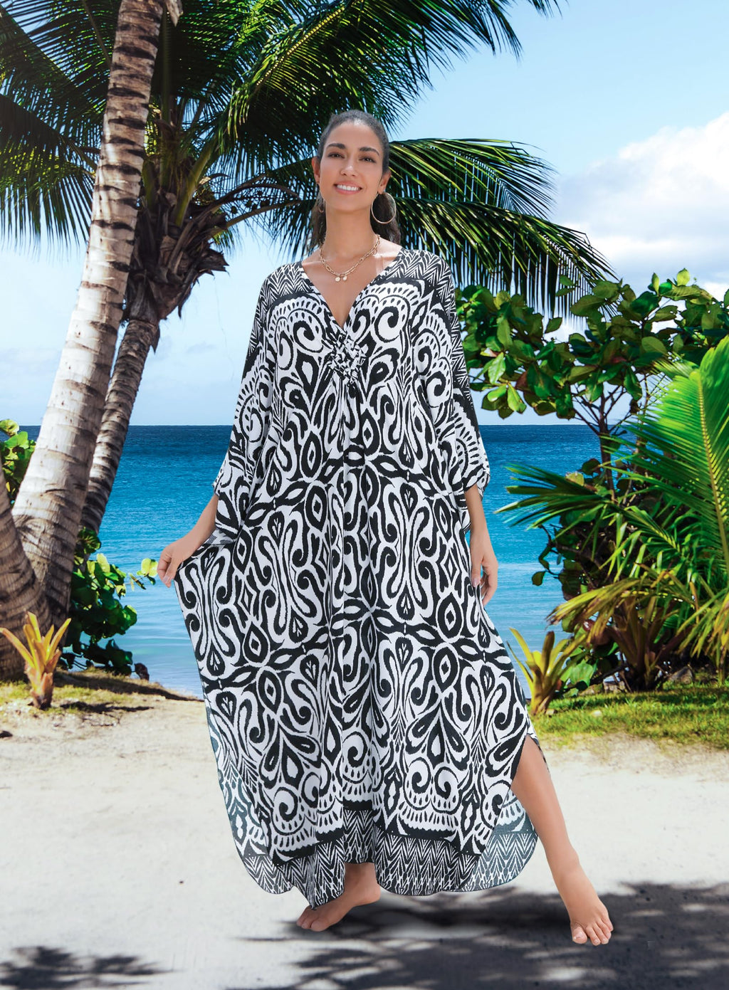 Yanziliu Kaftan Dress for Women,Plus Size Hawaiian Batwing Sleeve Beach Cover Up Summer Swimsuit Dresses