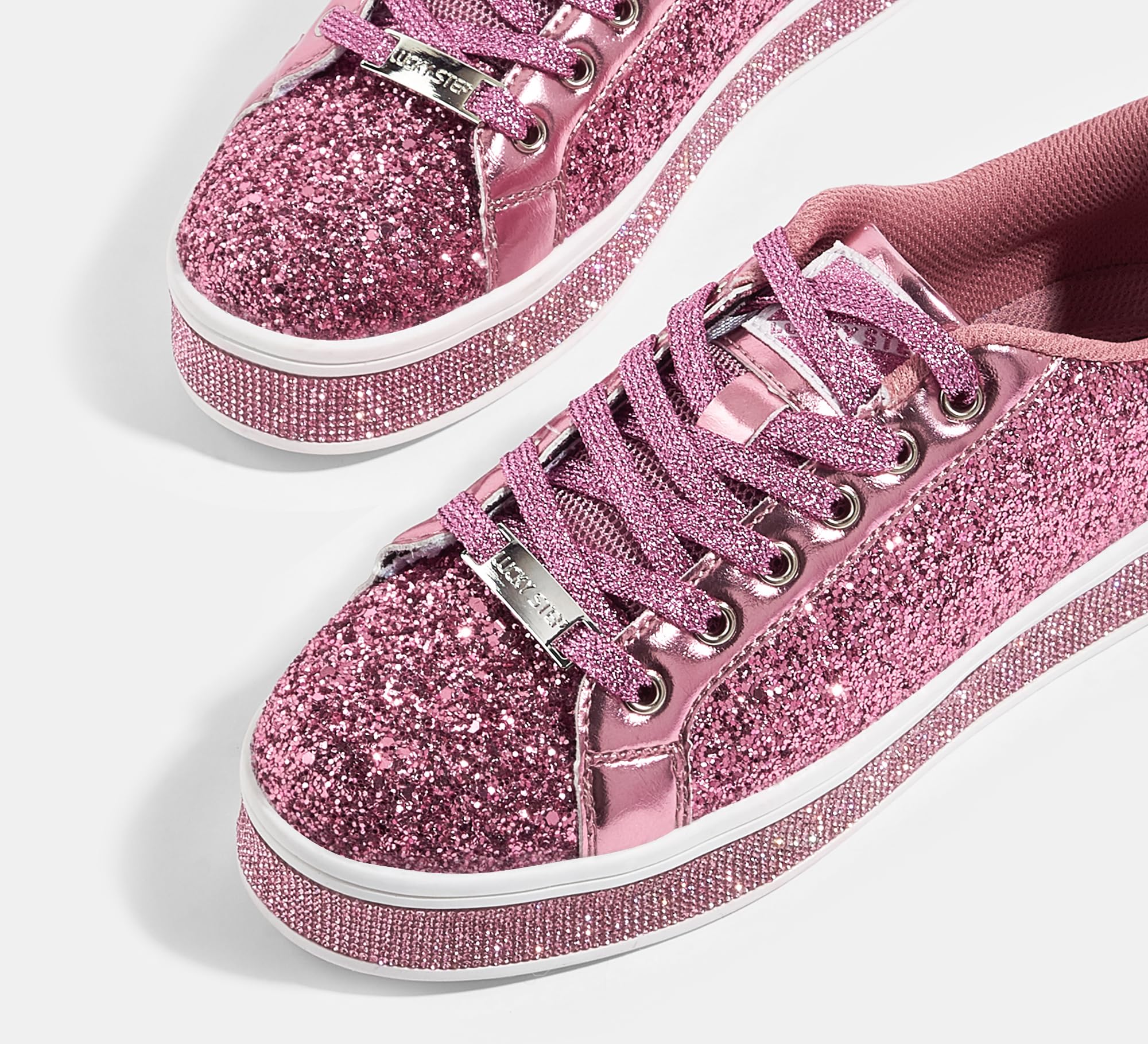 LUCKY STEP Women's Platform Sparkly Glitter Sneakers | Bling Shiny Dressy Bedazzled Wedding Bridal Fashion Walking Shoes