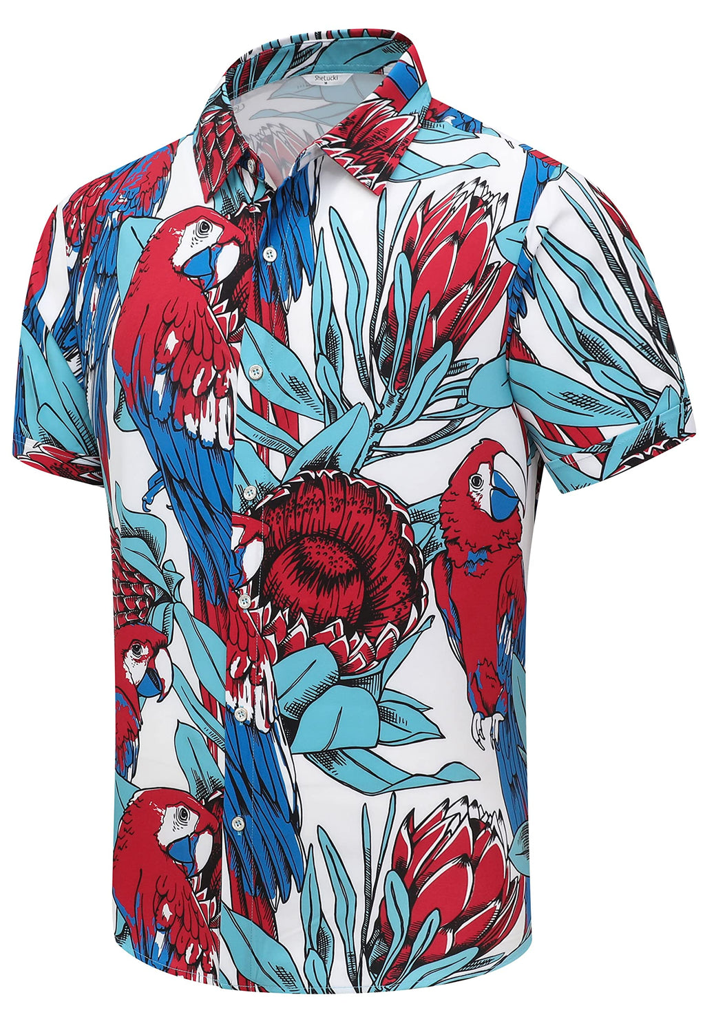 SheLucki Hawaiian Shirt for Men, Unisex Summer Beach Casual Short Sleeve Button Down Shirts, Printed Palmshadow Clothing