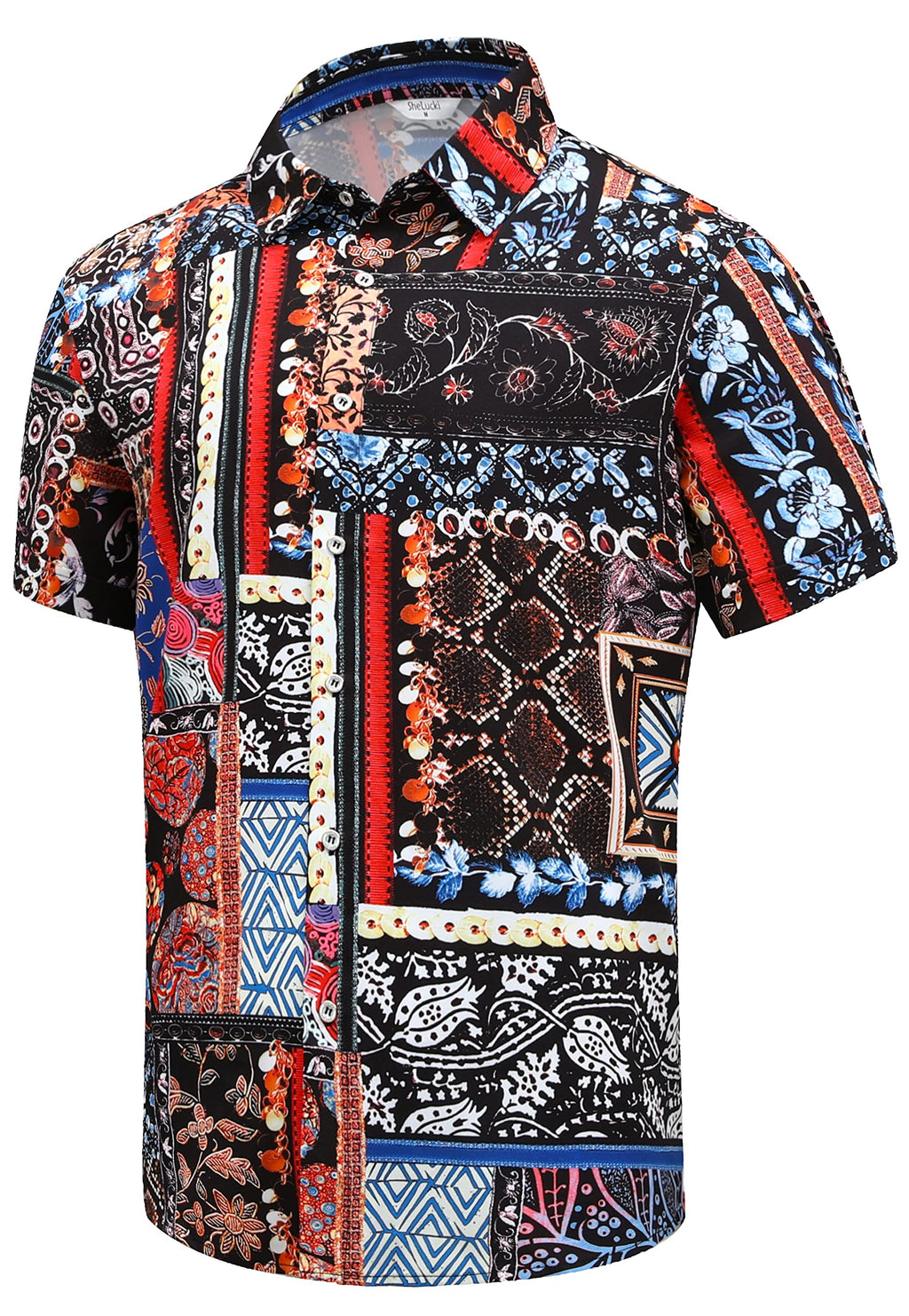 SheLucki Hawaiian Shirt for Men, Unisex Summer Beach Casual Short Sleeve Button Down Shirts, Printed Palmshadow Clothing