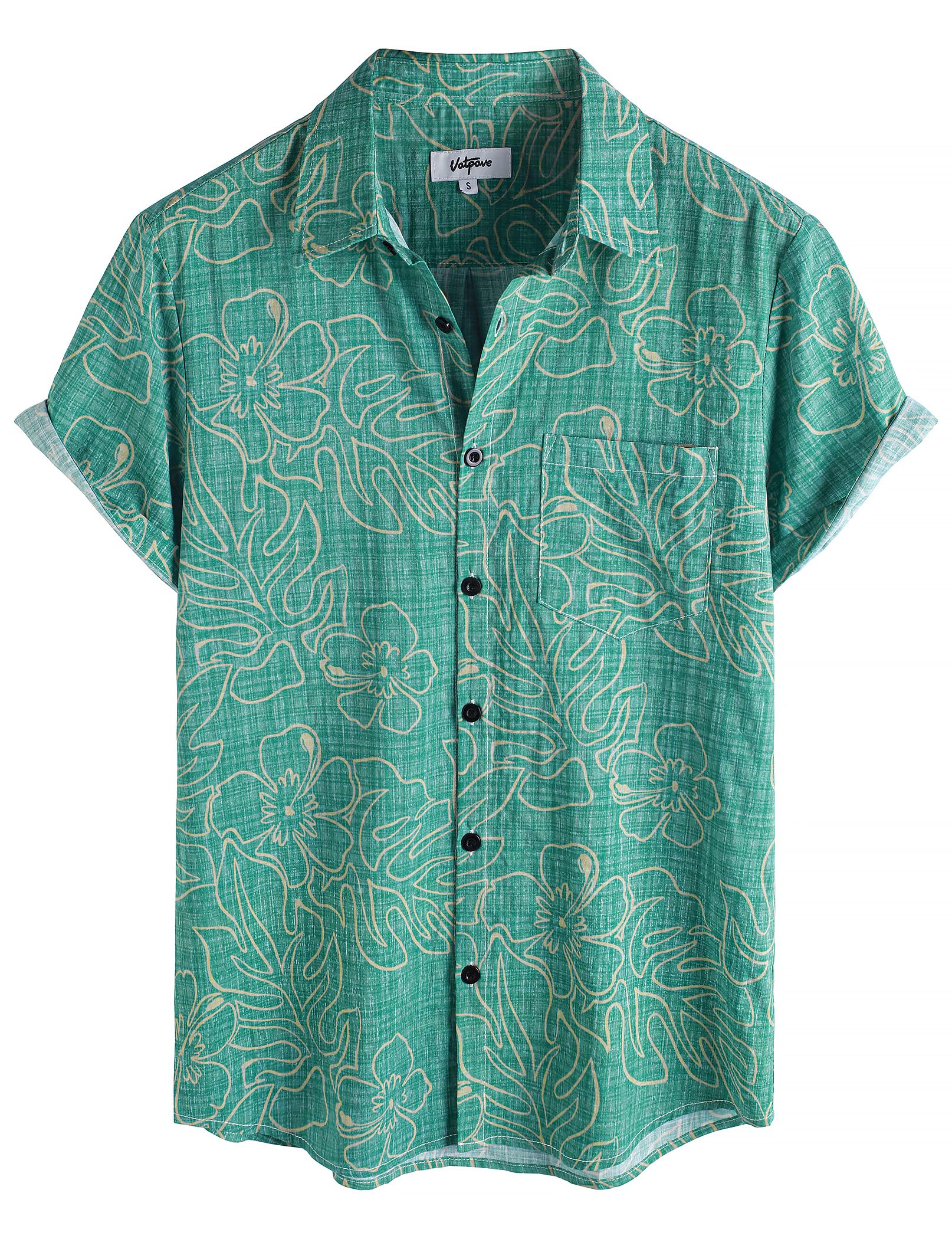VATPAVE Mens Hawaiian Shirts Casual Summer Short Sleeve Button Down Shirts | Beach, Floral, Front Pocket, Cotton, Tropical, Vacation, Vintage, Printed, Cruise, Collared, Aloha, Party, Reverse Fabric