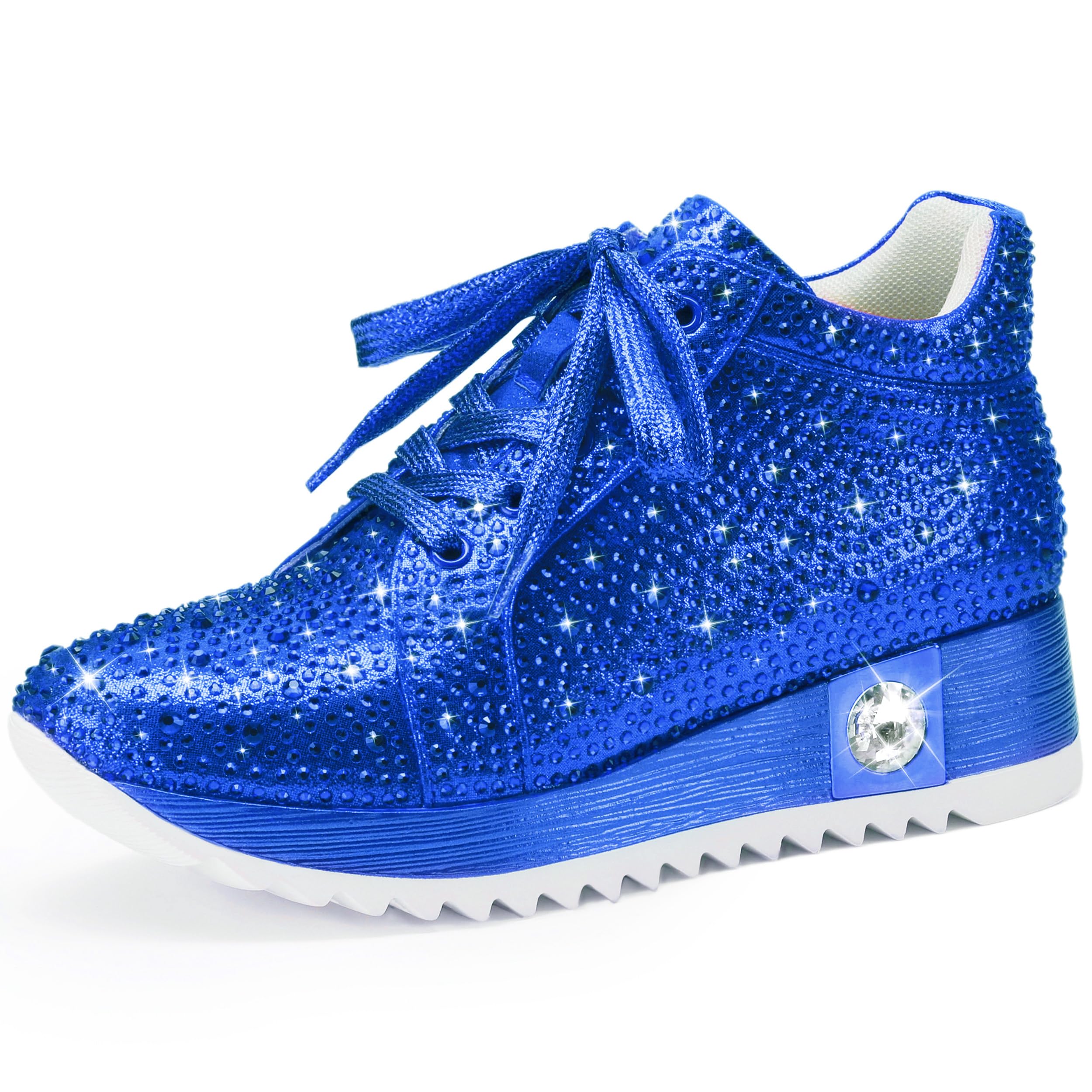 FINDVELL Women's Fashion Glitter Sneakers Platform Wedge Shoes Sparkly Rhinestone High Top Sneakers Trendy Sequin Shoes Wedding Bride Dress