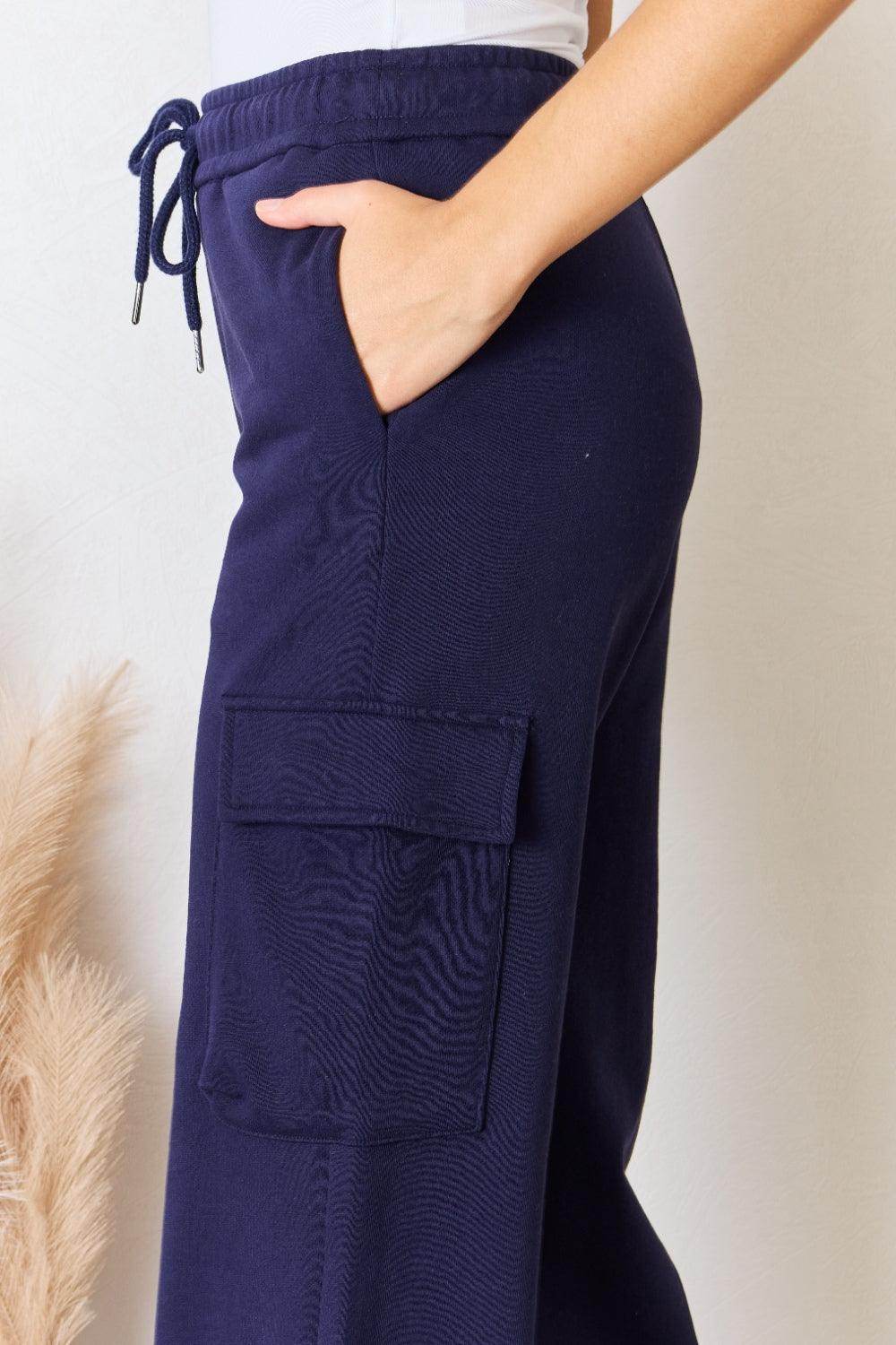 RISEN Drawstring Relaxed Cargo Wide Leg Pants for Women