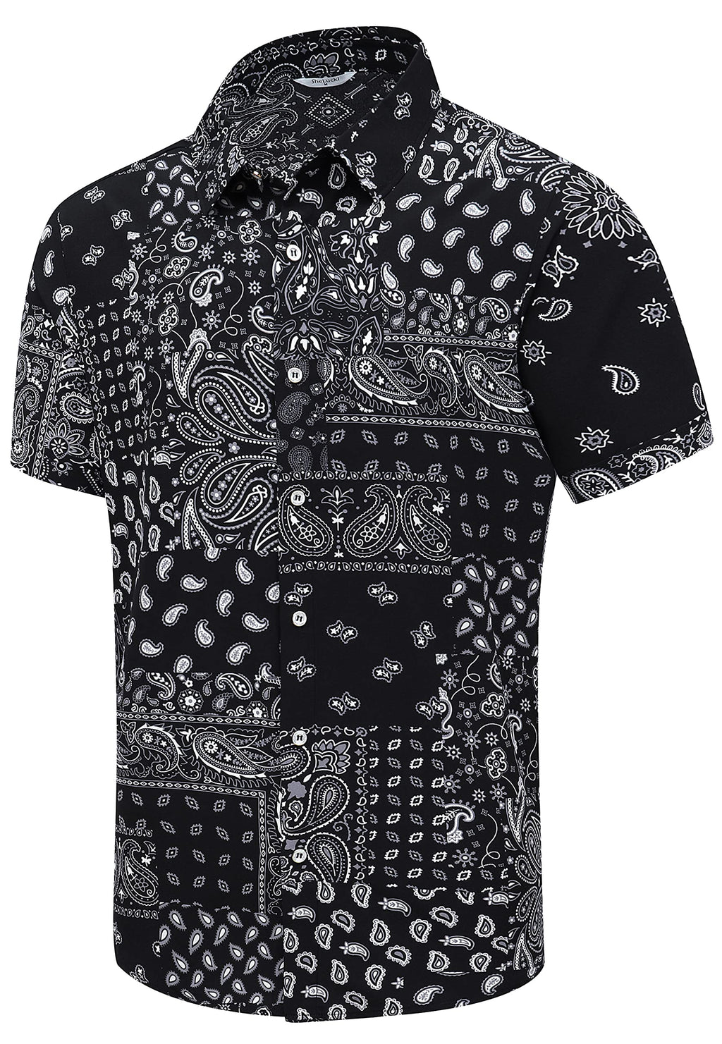 SheLucki Hawaiian Shirt for Men, Unisex Summer Beach Casual Short Sleeve Button Down Shirts, Printed Palmshadow Clothing