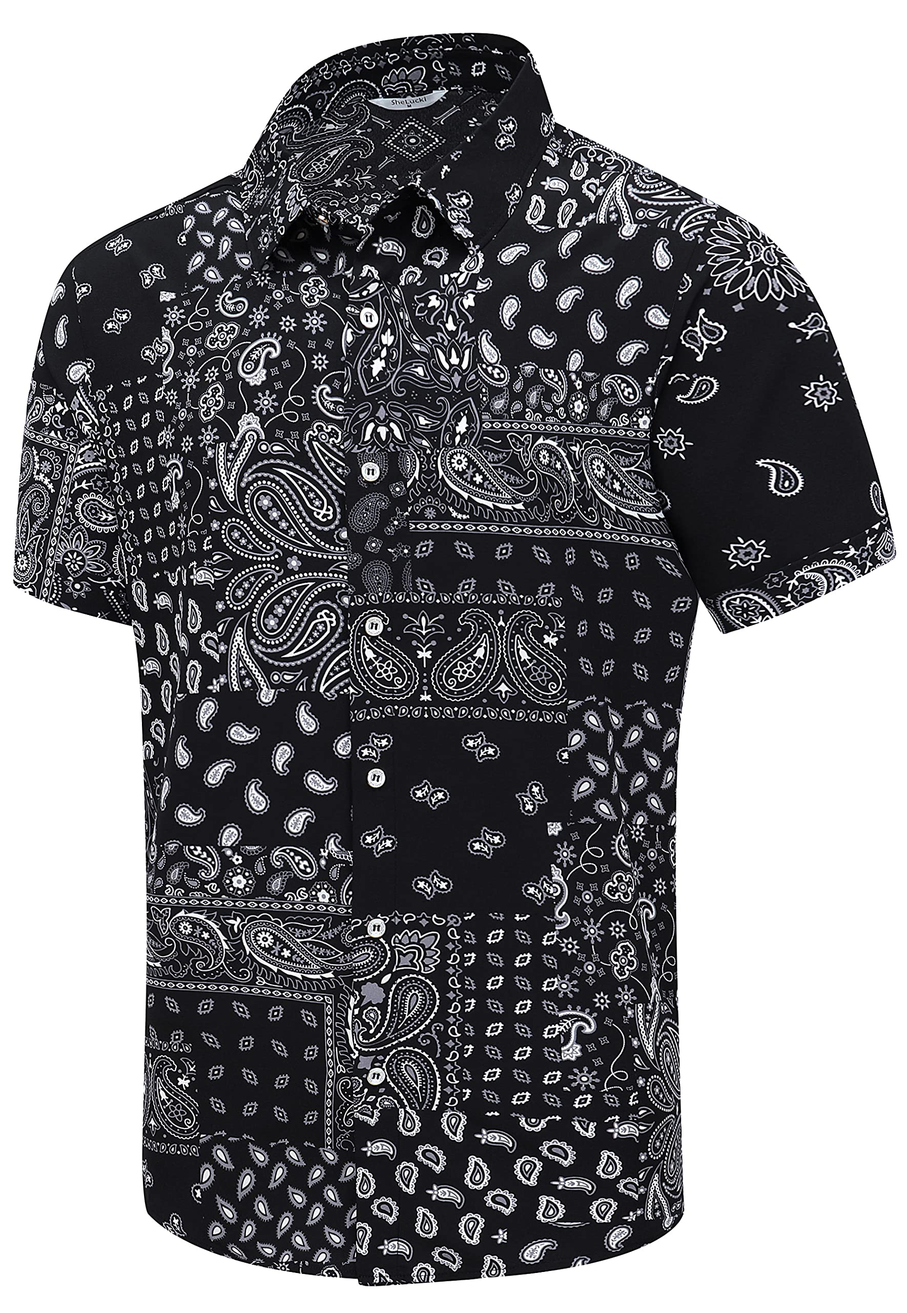 SheLucki Hawaiian Shirt for Men, Unisex Summer Beach Casual Short Sleeve Button Down Shirts, Printed Palmshadow Clothing