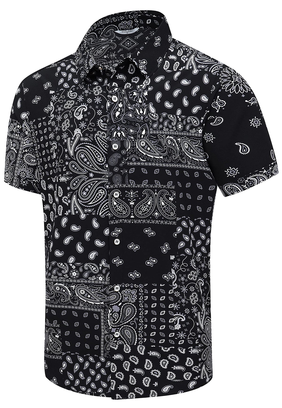 SheLucki Hawaiian Shirt for Men, Unisex Summer Beach Casual Short Sleeve Button Down Shirts, Printed Palmshadow Clothing