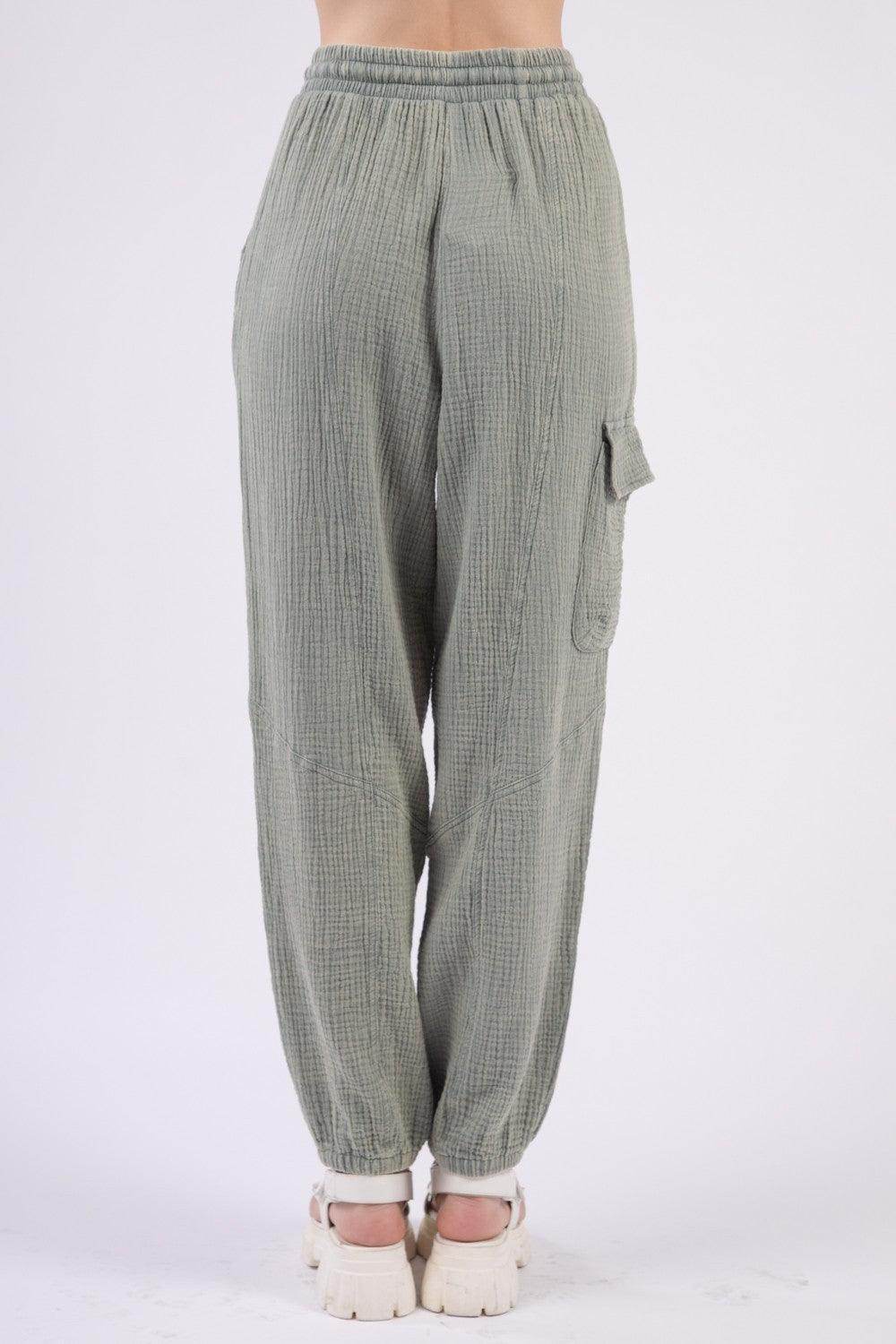 Very J Washed Woven Crinkle Gauze Drawstring Pants