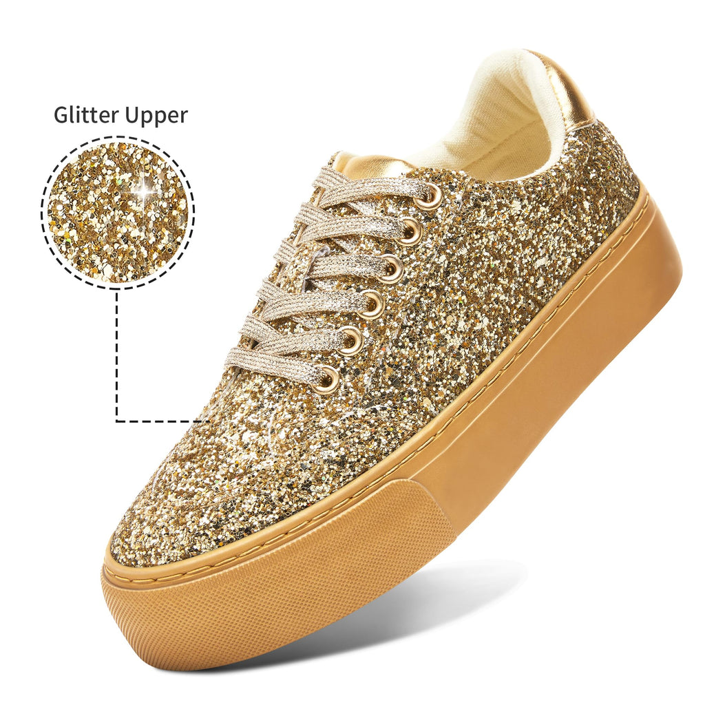 Jeekopeg Glitter Platform Sneakers Women Casual Sequin Sparkly Shoes Bling Thick Sole Walking Shoes Shiny Sequin Wedding Sneakers for Lady