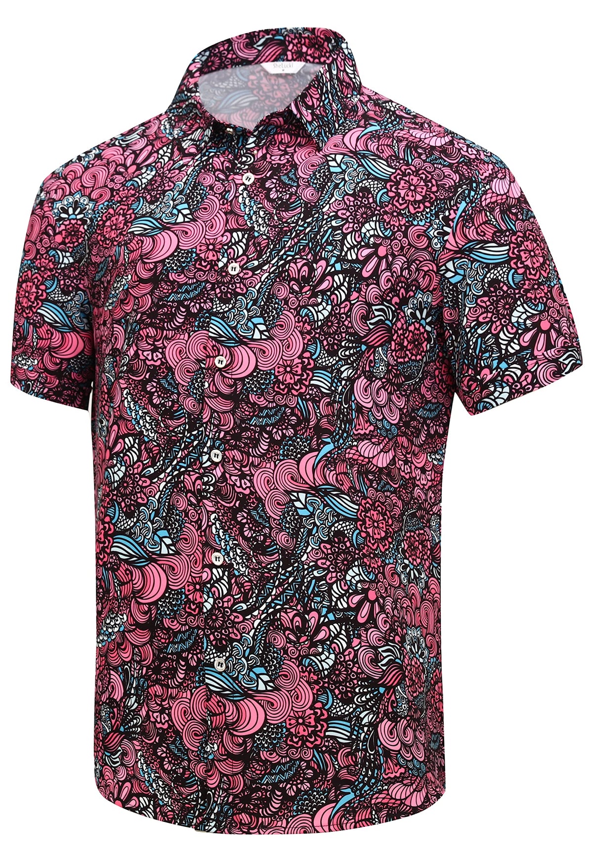 SheLucki Hawaiian Shirt for Men, Unisex Summer Beach Casual Short Sleeve Button Down Shirts, Printed Palmshadow Clothing