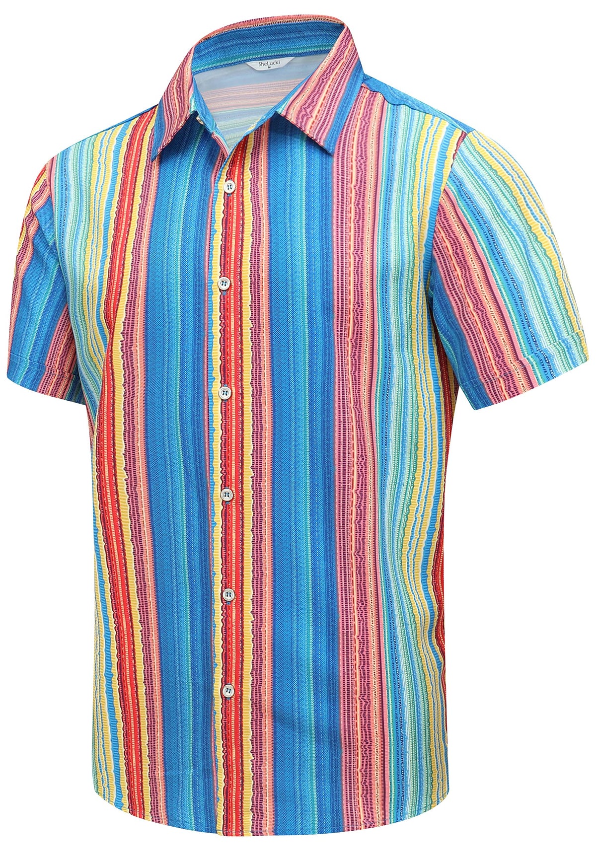SheLucki Hawaiian Shirt for Men, Unisex Summer Beach Casual Short Sleeve Button Down Shirts, Printed Palmshadow Clothing