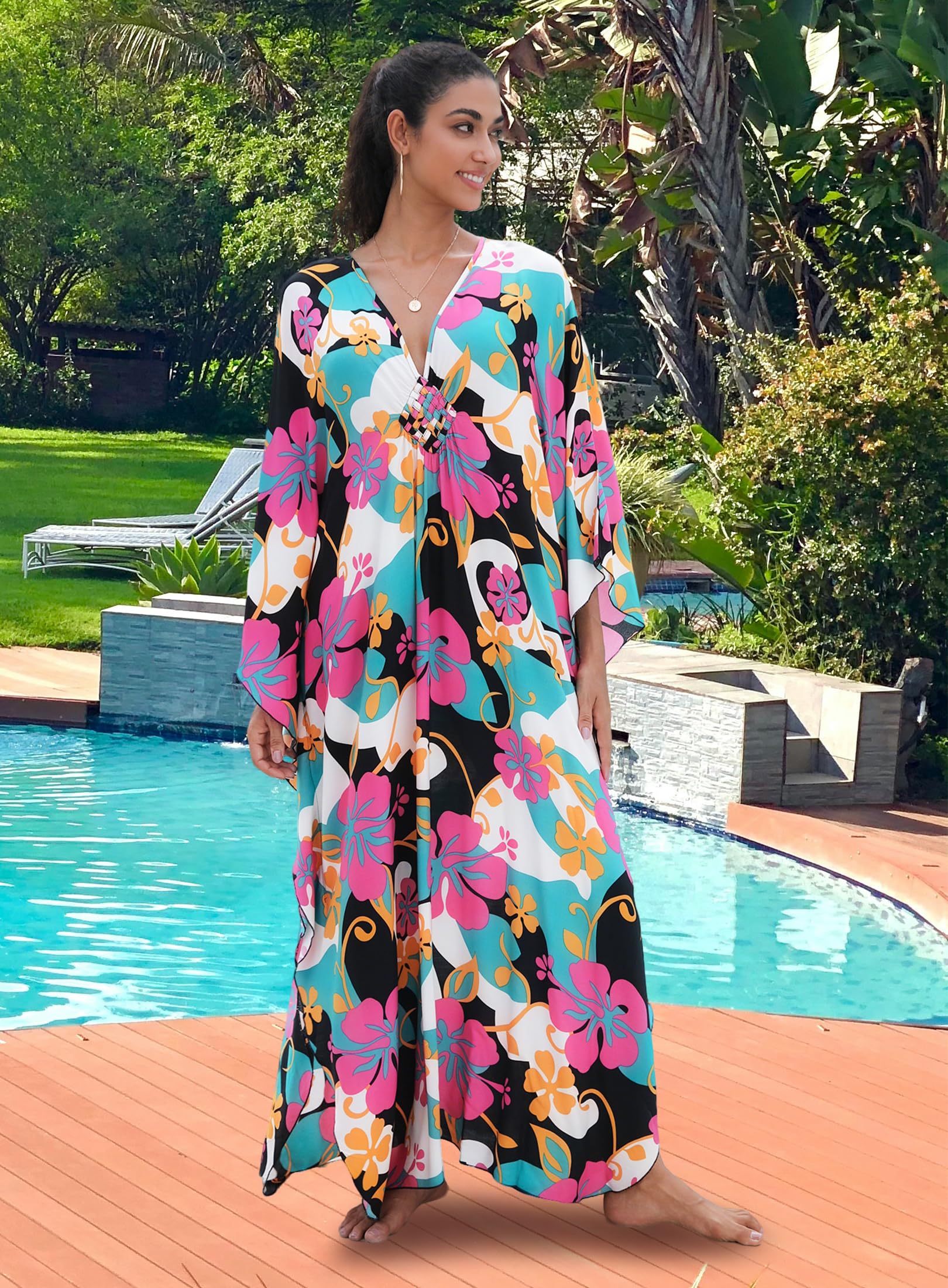 Yanziliu Kaftan Dress for Women,Plus Size Hawaiian Batwing Sleeve Beach Cover Up Summer Swimsuit Dresses
