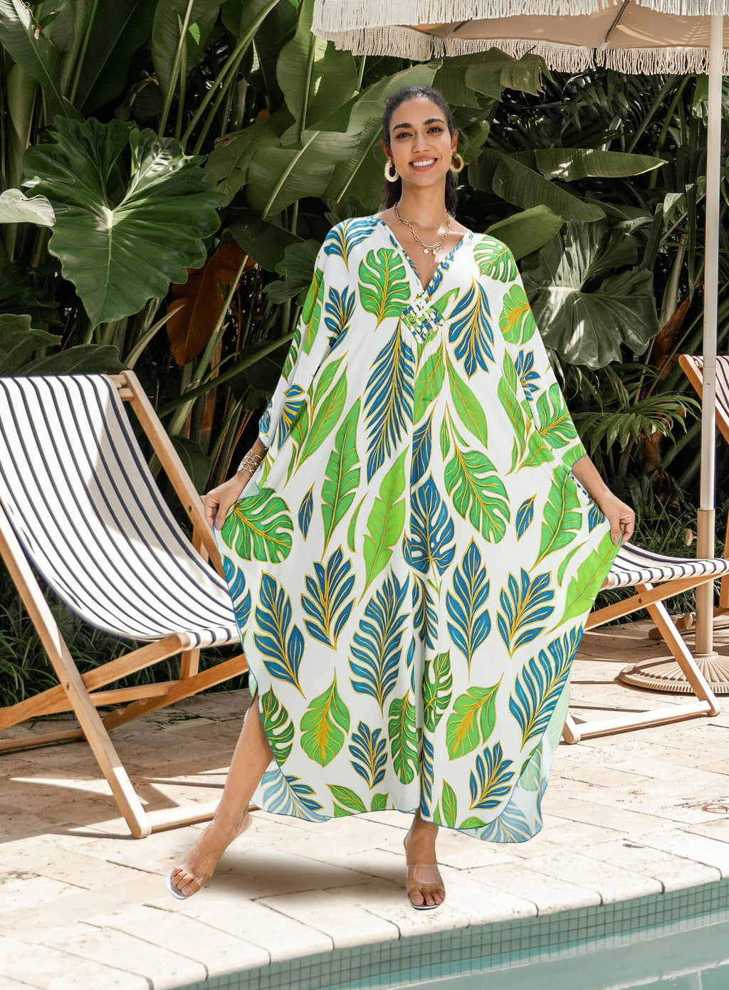 Yanziliu Kaftan Dress for Women,Plus Size Hawaiian Batwing Sleeve Beach Cover Up Summer Swimsuit Dresses