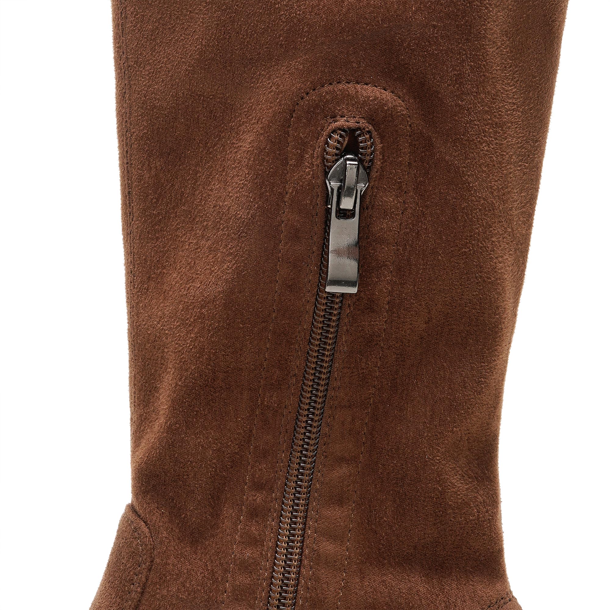 LanreyTaley Elastic Women Knee High Boots Platform Chunky Heel Tall Boots Suede Dress Boots Side Zipper Stretch Boots Fall