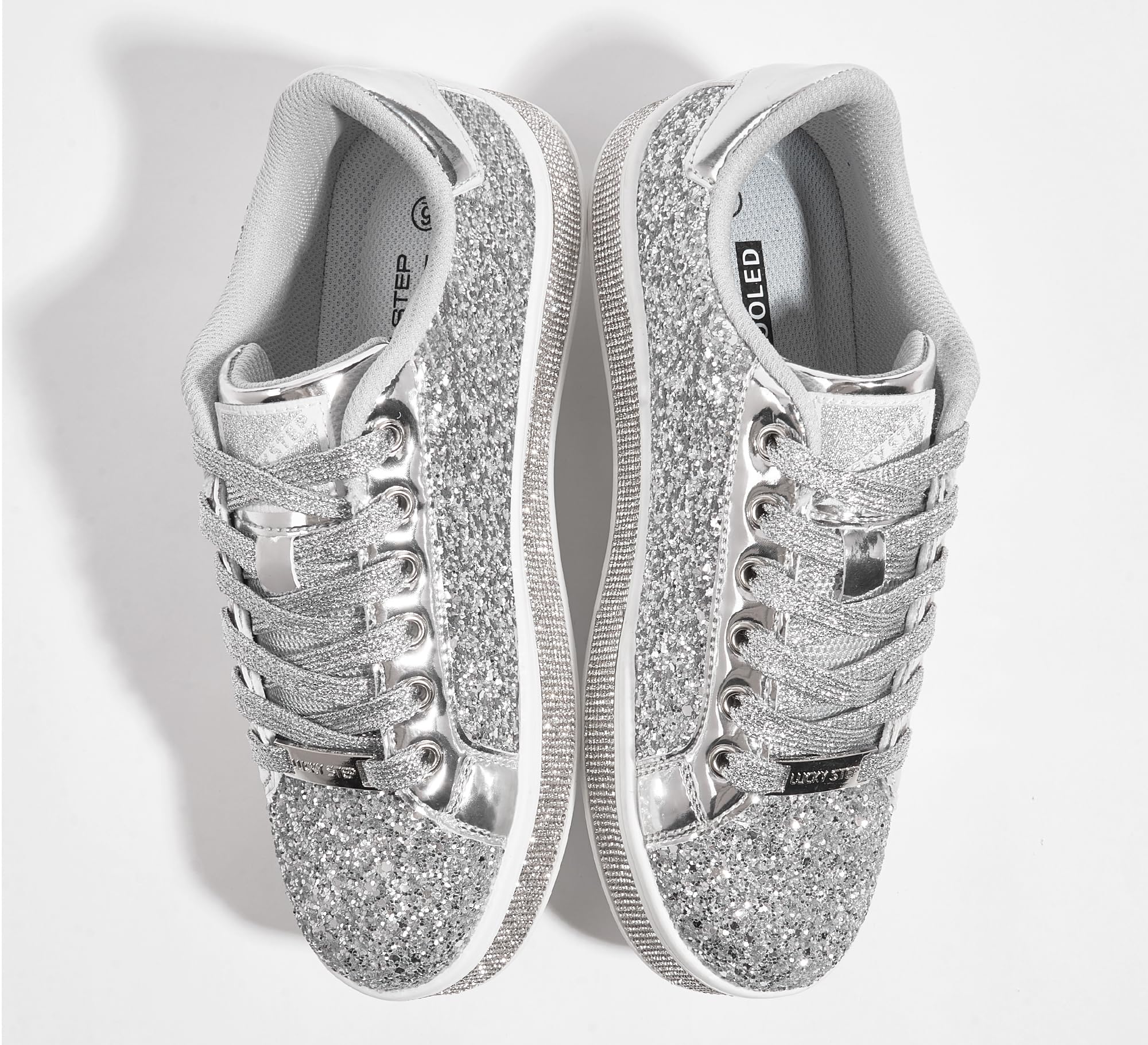 LUCKY STEP Women's Platform Sparkly Glitter Sneakers | Bling Shiny Dressy Bedazzled Wedding Bridal Fashion Walking Shoes