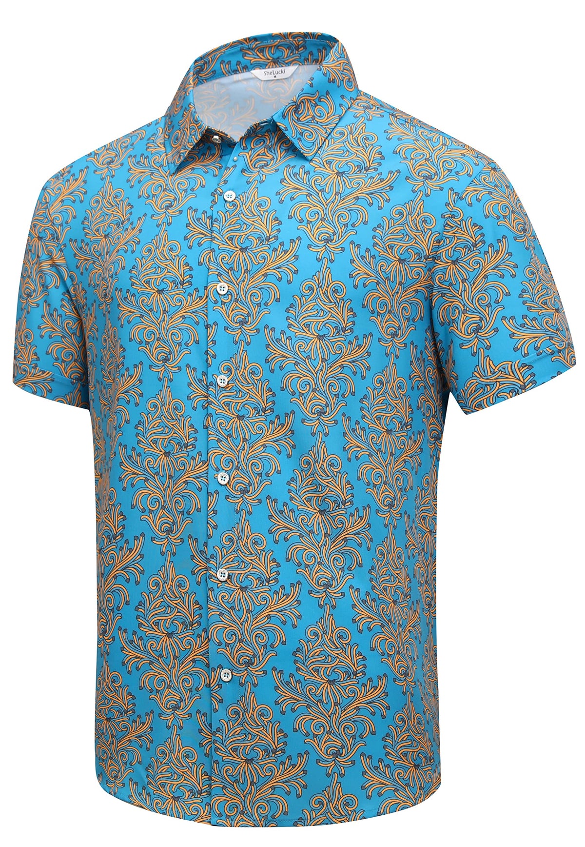 SheLucki Hawaiian Shirt for Men, Unisex Summer Beach Casual Short Sleeve Button Down Shirts, Printed Palmshadow Clothing