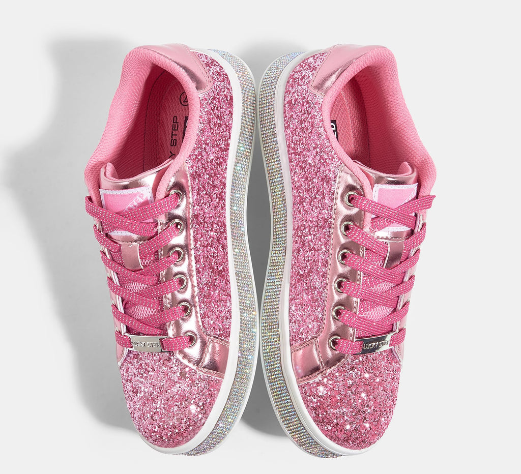 LUCKY STEP Women's Platform Sparkly Glitter Sneakers | Bling Shiny Dressy Bedazzled Wedding Bridal Fashion Walking Shoes
