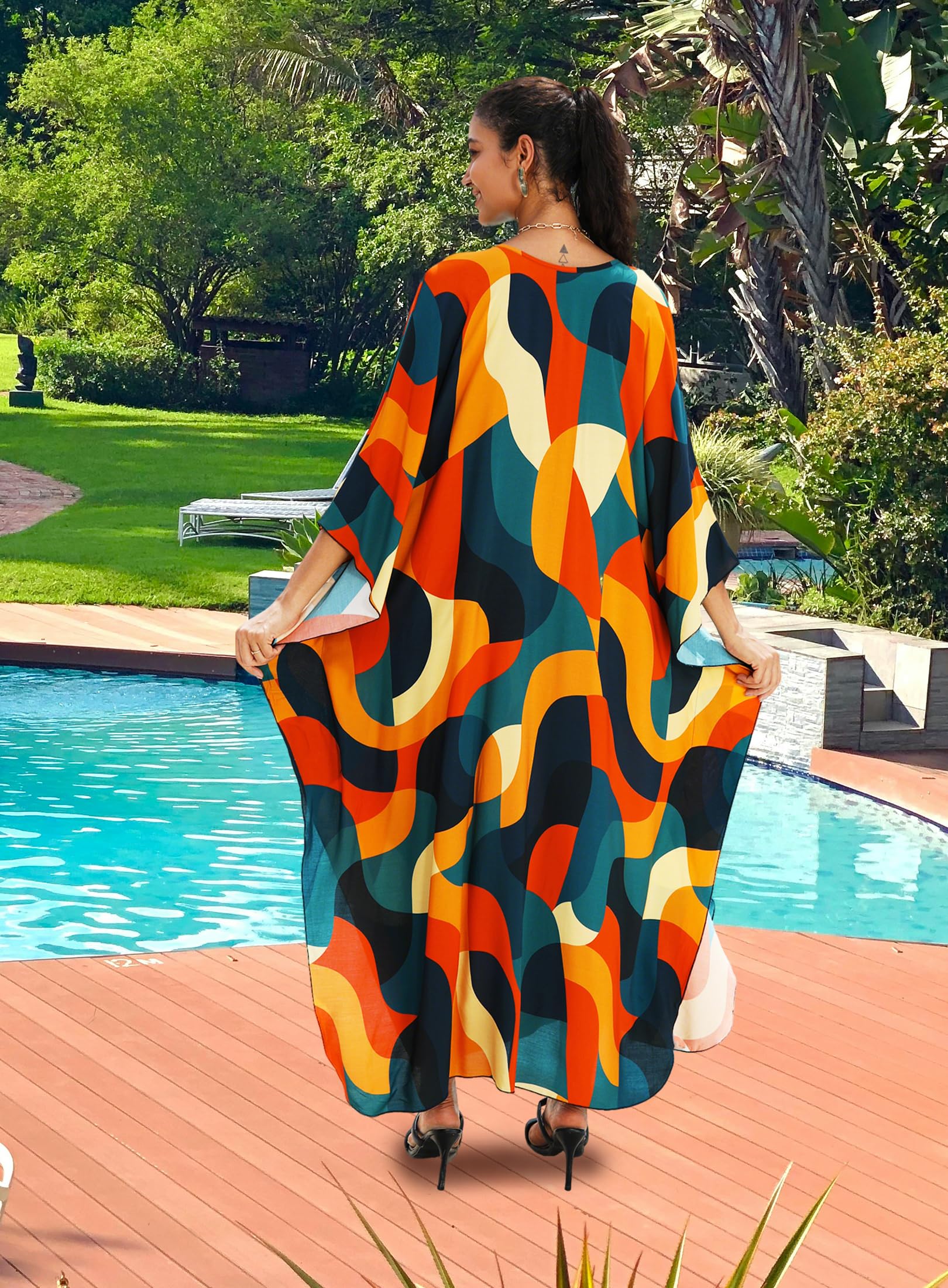 Yanziliu Kaftan Dress for Women,Plus Size Hawaiian Batwing Sleeve Beach Cover Up Summer Swimsuit Dresses