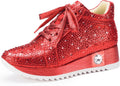 FINDVELL Women's Fashion Glitter Sneakers Platform Wedge Shoes Sparkly Rhinestone High Top Sneakers Trendy Sequin Shoes Wedding Bride Dress