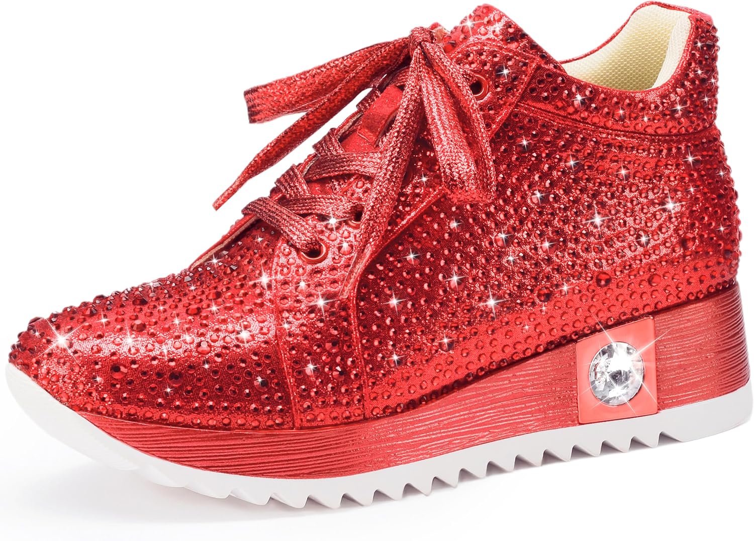 FINDVELL Women's Fashion Glitter Sneakers Platform Wedge Shoes Sparkly Rhinestone High Top Sneakers Trendy Sequin Shoes Wedding Bride Dress