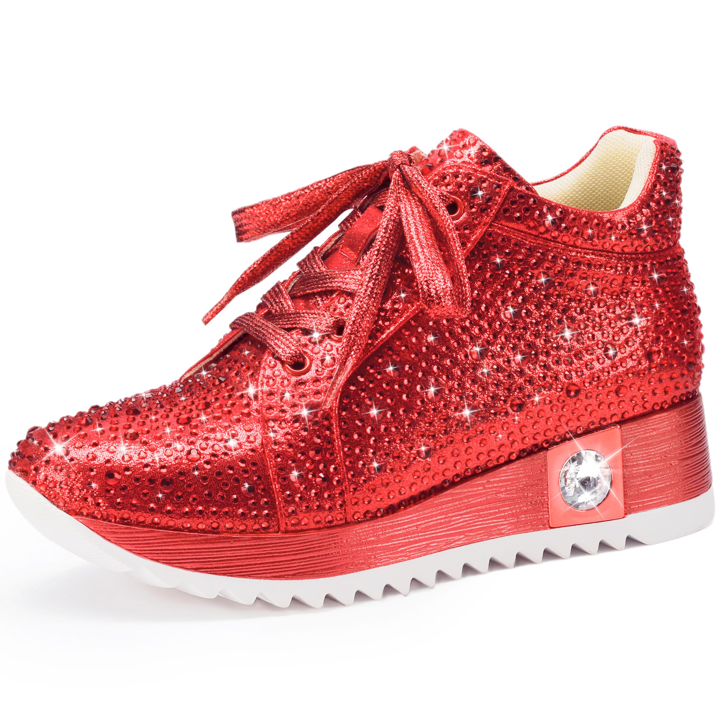 FINDVELL Women's Fashion Glitter Sneakers Platform Wedge Shoes Sparkly Rhinestone High Top Sneakers Trendy Sequin Shoes Wedding Bride Dress