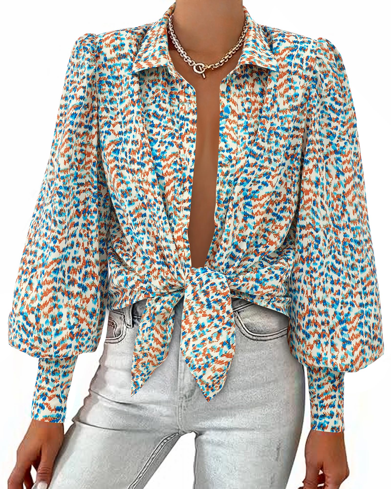 BTFBM Blouses for Women Dressy Casual Long Sleeve Shirts | Lapel V Neck Button Down Shirt, Boho Tops, Disco Outfits, Business Casual Blouse, Fashion Clothing, Summer Fall Clothes 2026