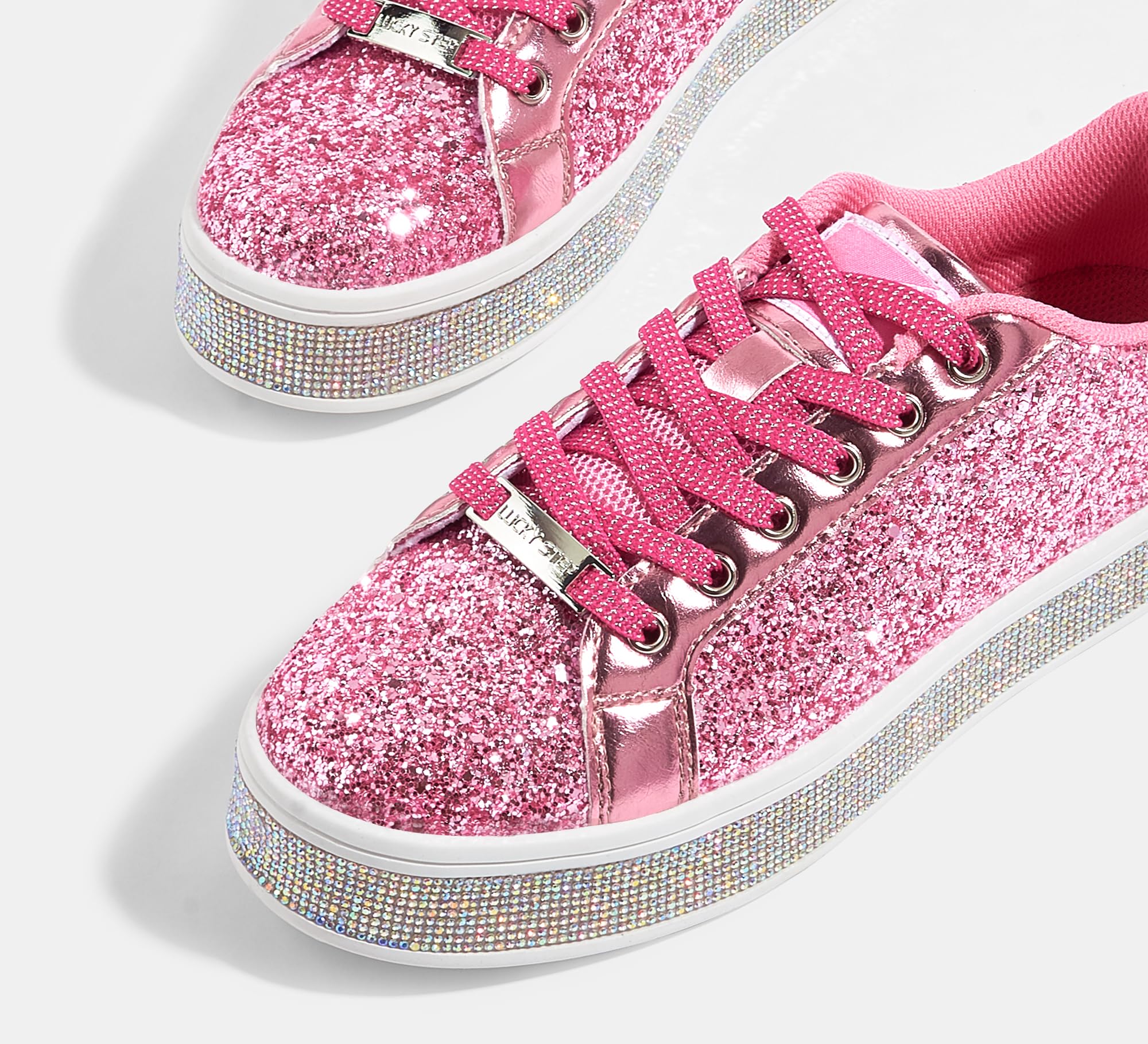 LUCKY STEP Women's Platform Sparkly Glitter Sneakers | Bling Shiny Dressy Bedazzled Wedding Bridal Fashion Walking Shoes