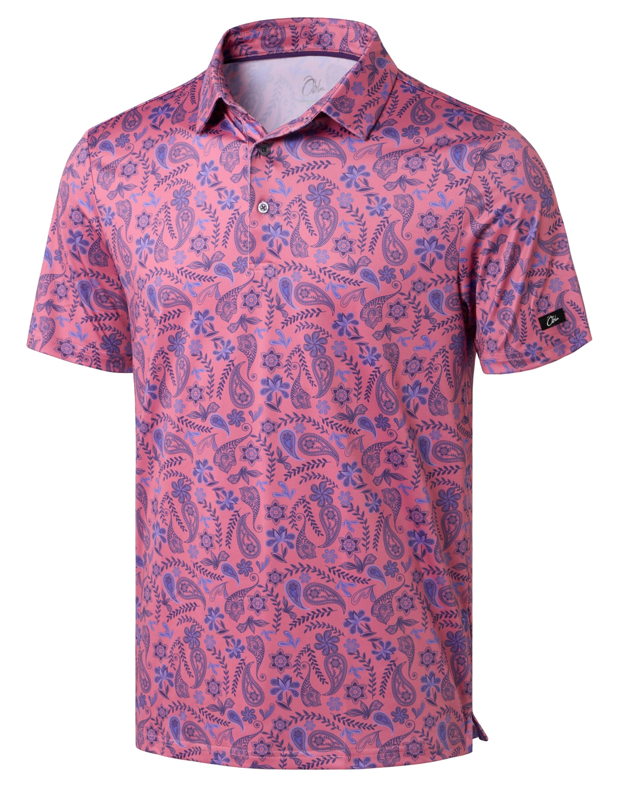 Obla Men's Golf Polo Shirts Print Short Sleeve Dry Fit Collared Shirt | Moisture Wicking, Performance, Lightweight, Casual, Polo Shirts for Men