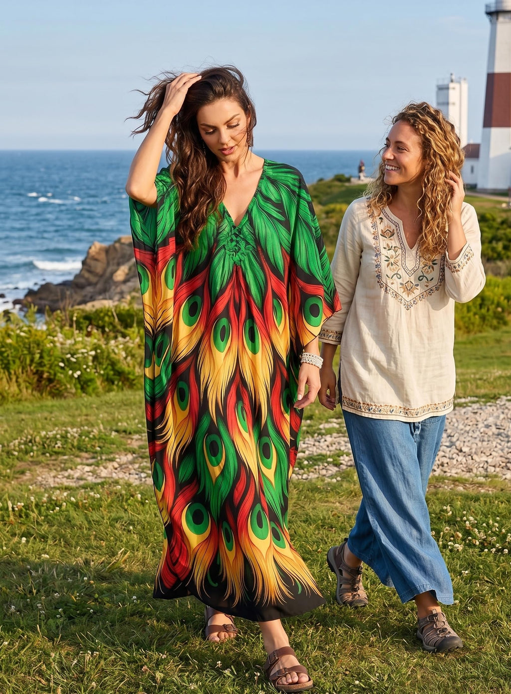 Yanziliu Kaftan Dress for Women,Plus Size Hawaiian Batwing Sleeve Beach Cover Up Summer Swimsuit Dresses